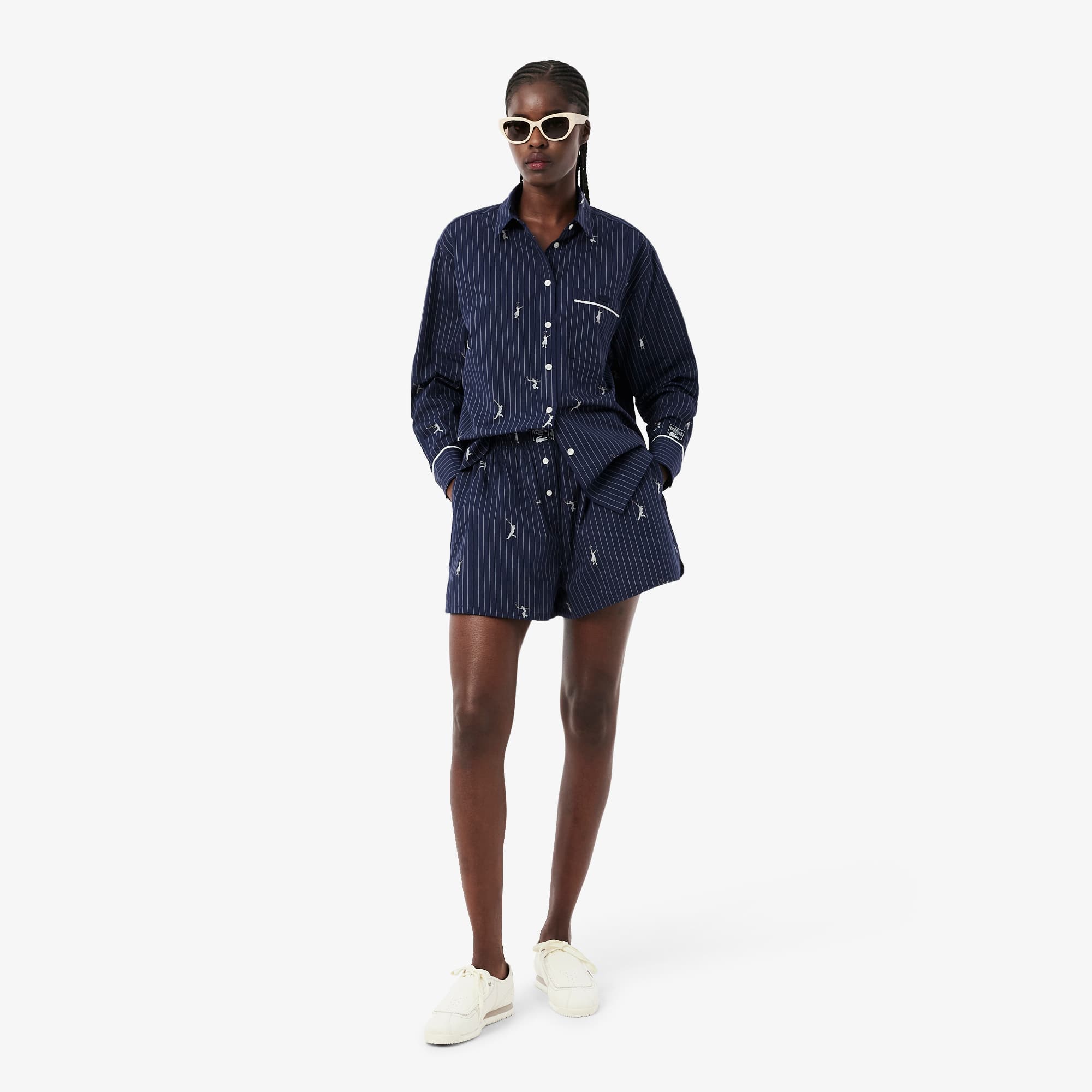 Cotton Poplin Boxer Shorts - Navy Blue / White