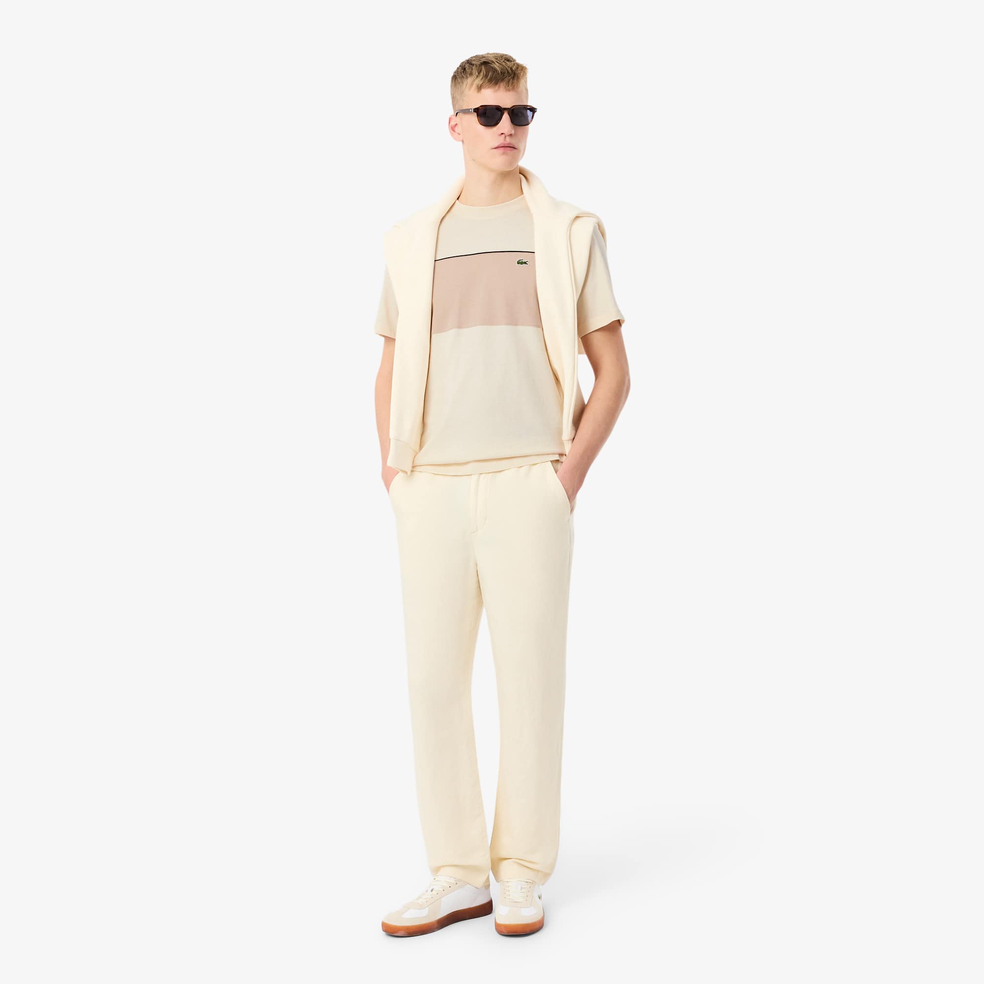 Colorblock Cotton T-Shirt - Beige