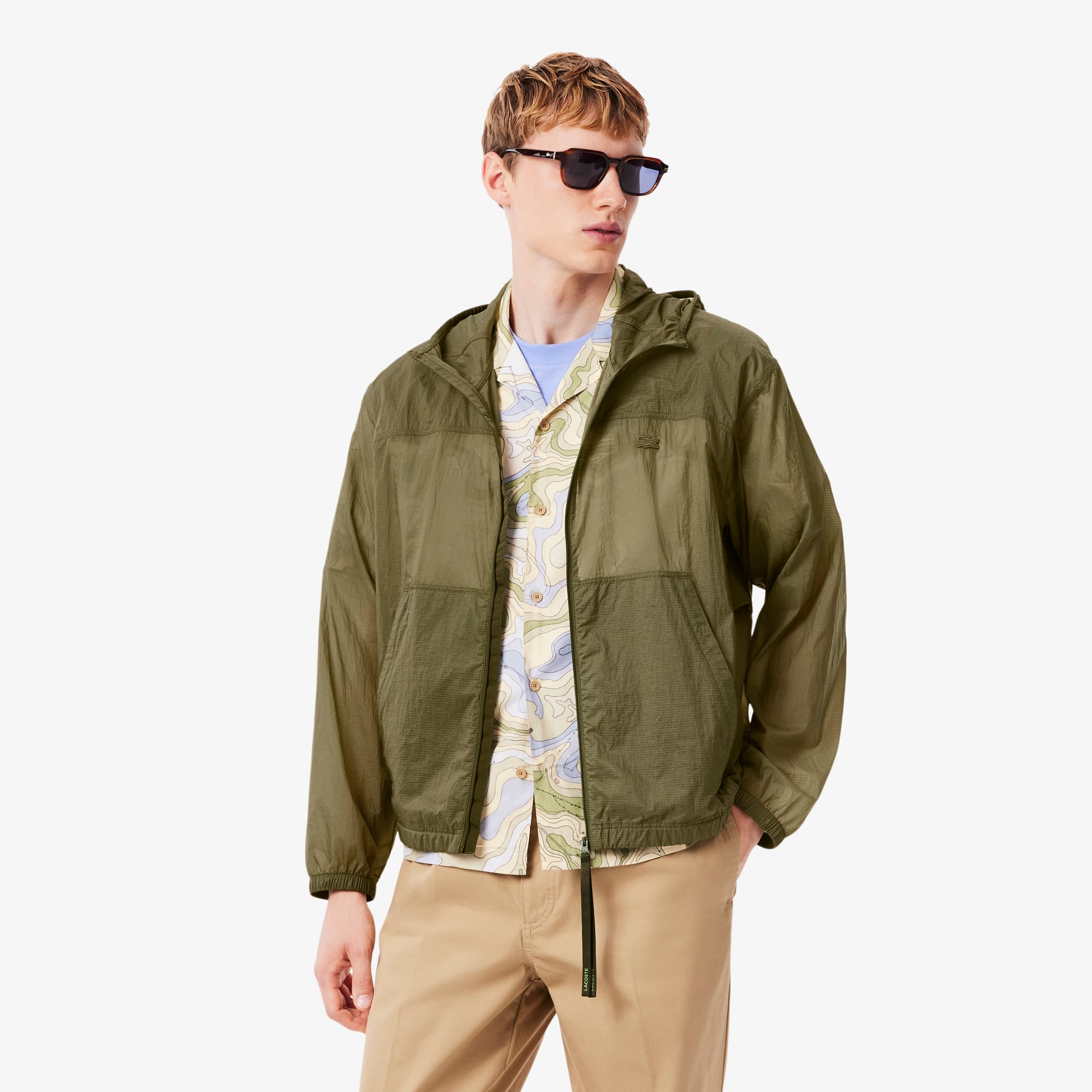 Men's Water-Repellent Nylon Jacket - Khaki Green