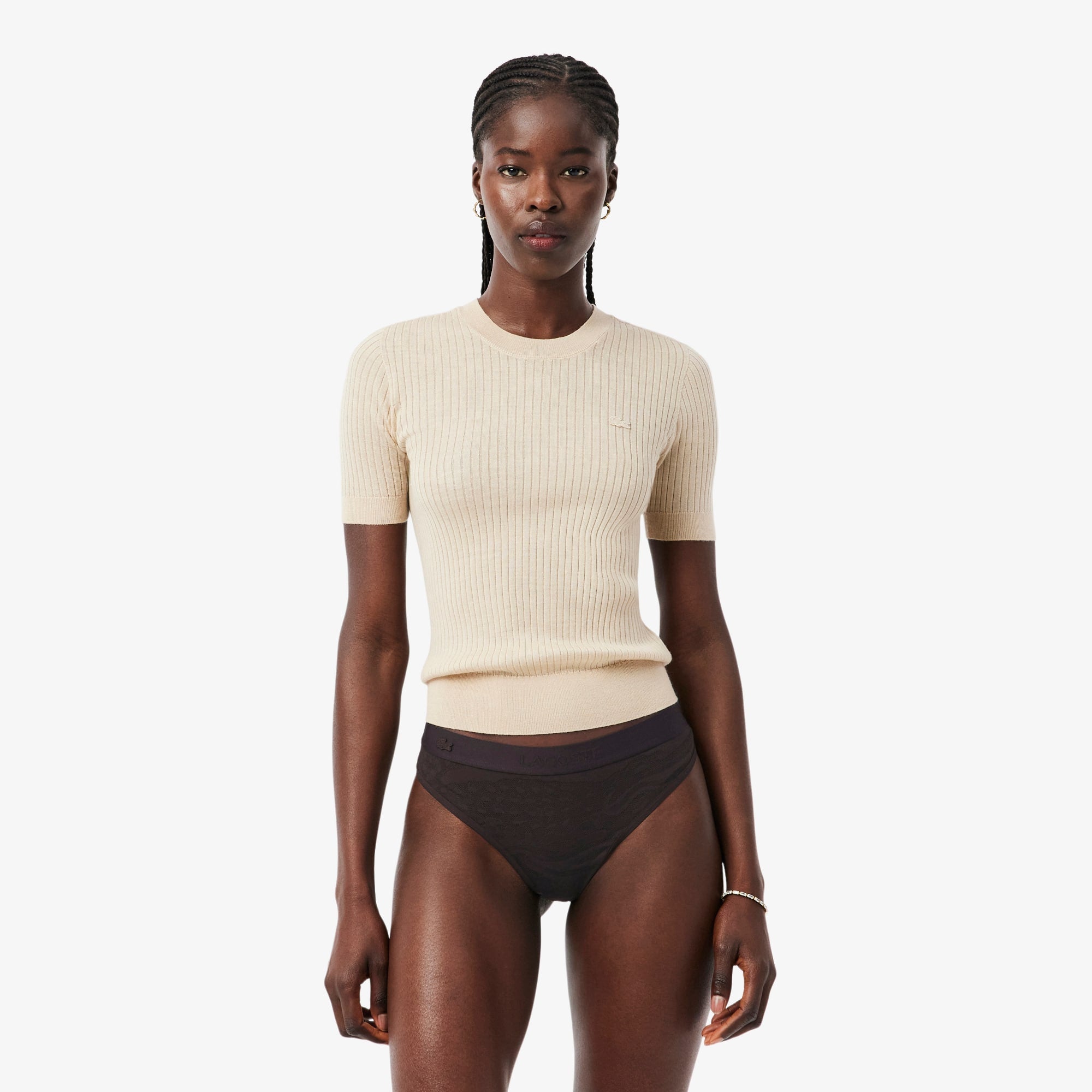 Logo Waist Mesh String Briefs - Brown