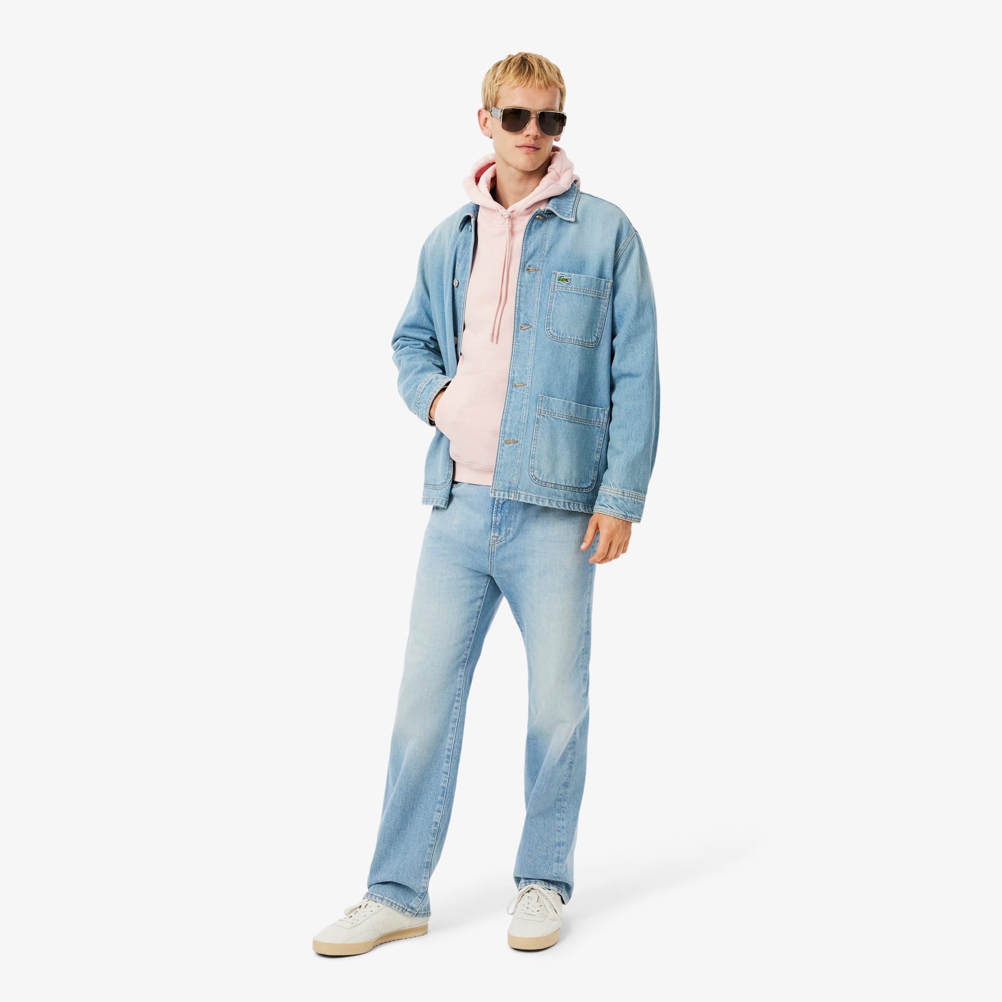 Men's Printed Fleece Hoodie - Light Pink