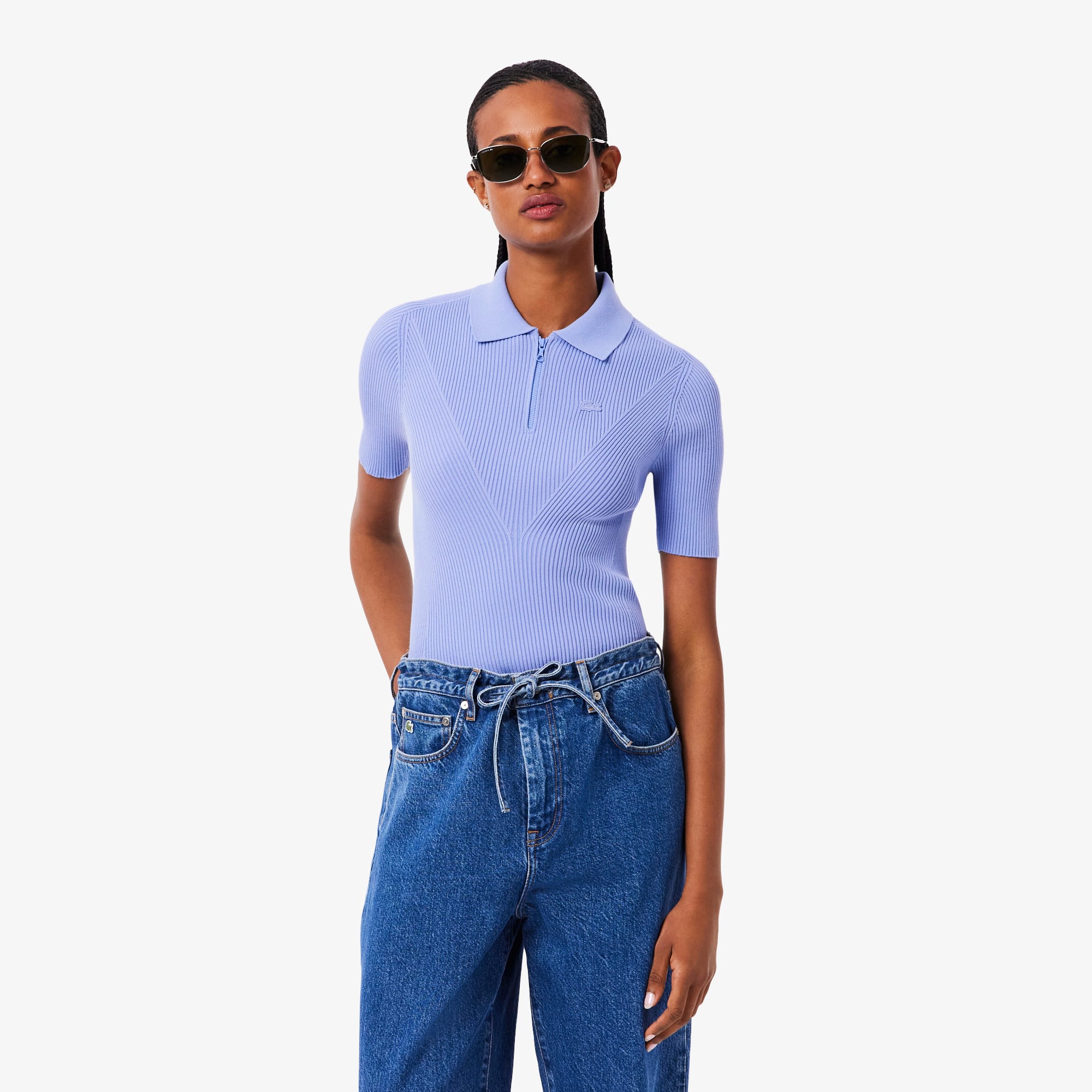 Women's 3D Ribbed Knit Polo - Purple