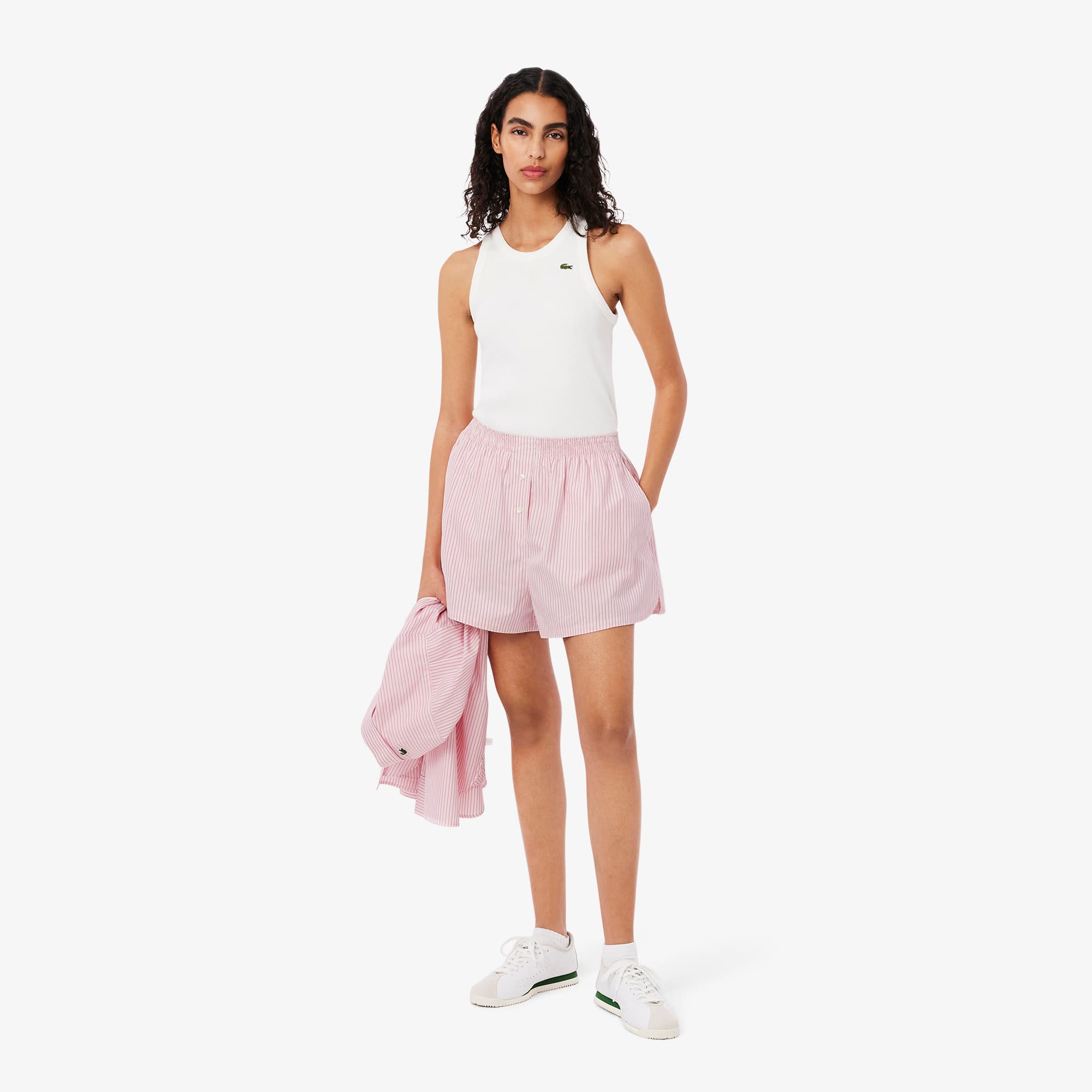 Women's Relaxed Fit Lightweight Striped Poplin Shorts - Pink / Light Pink / White