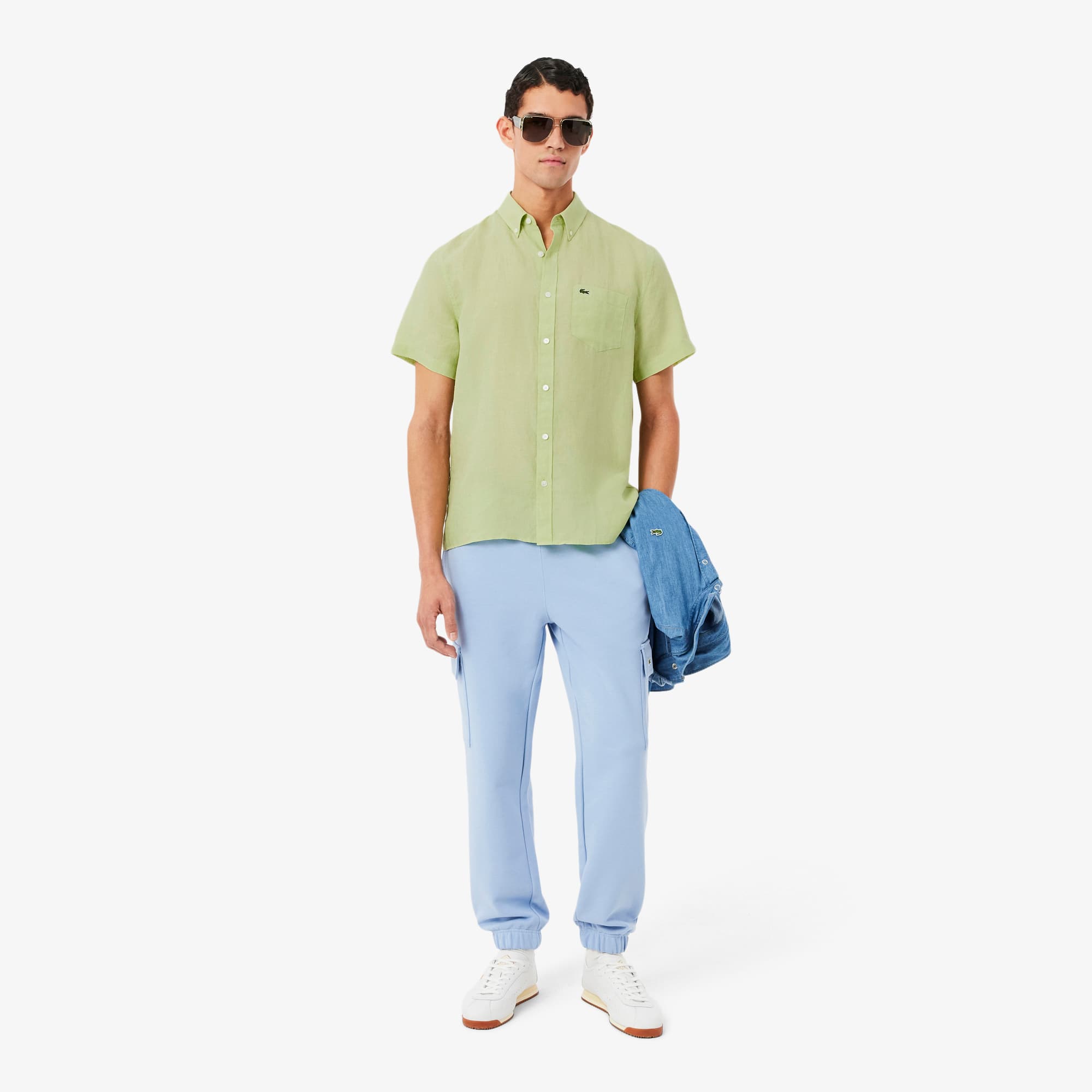 Men's Short Sleeve Linen Shirt - Green