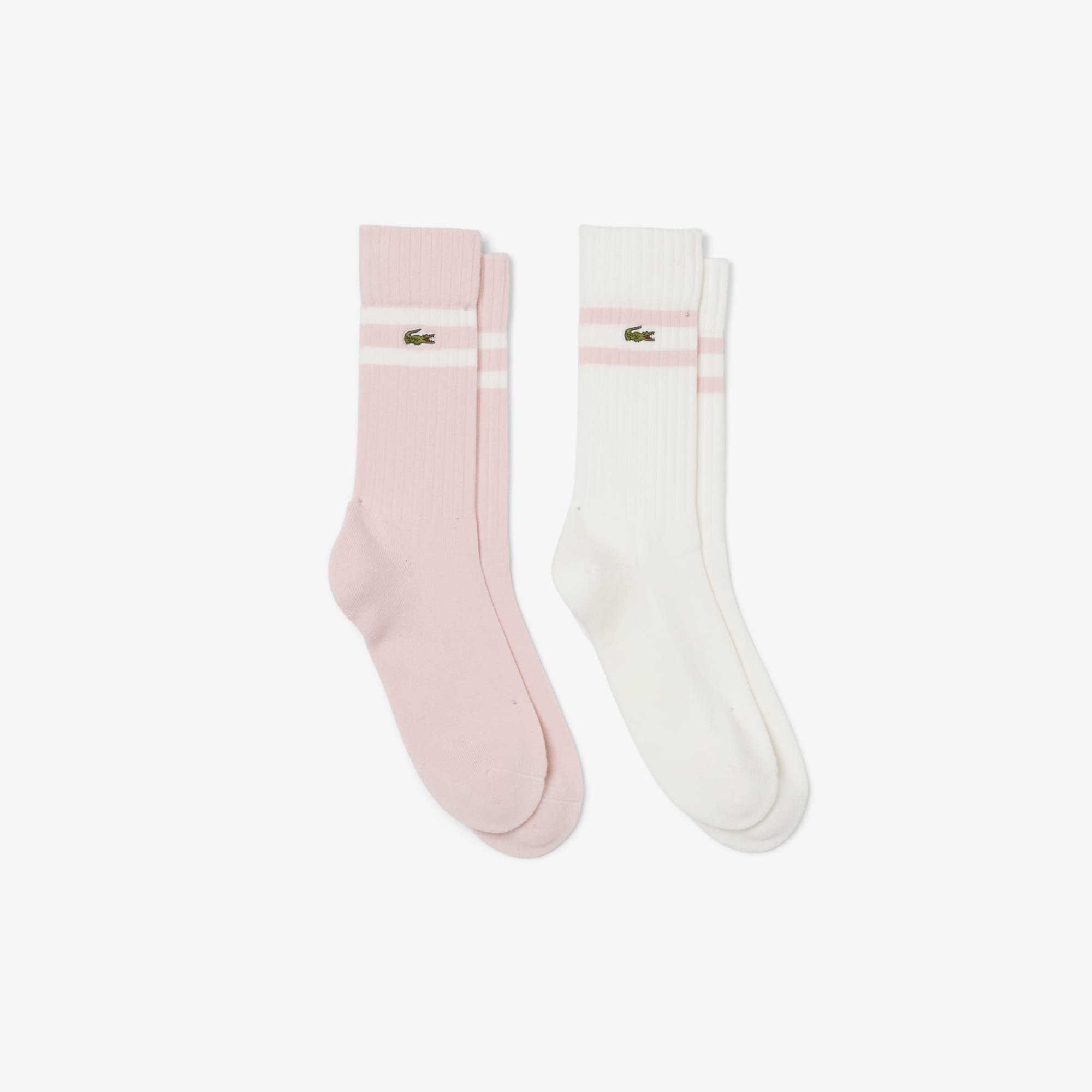Unisex Ribbed Cotton Socks - Light Pink / White