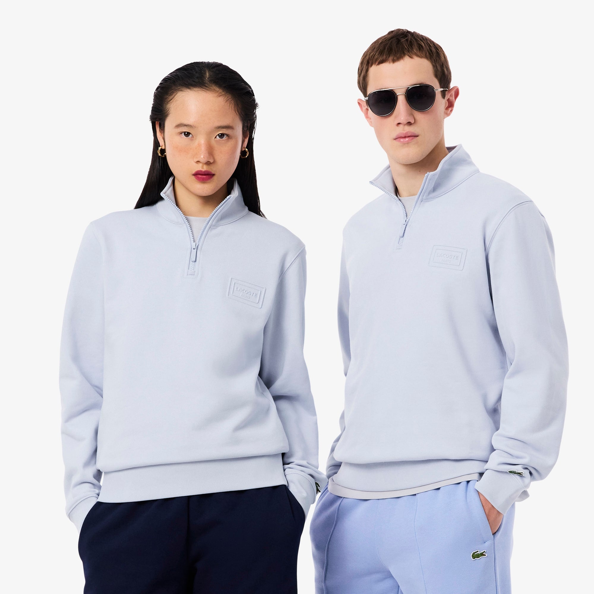 High Neck Embossed Zipped Sweatshirt - Phoenix blue