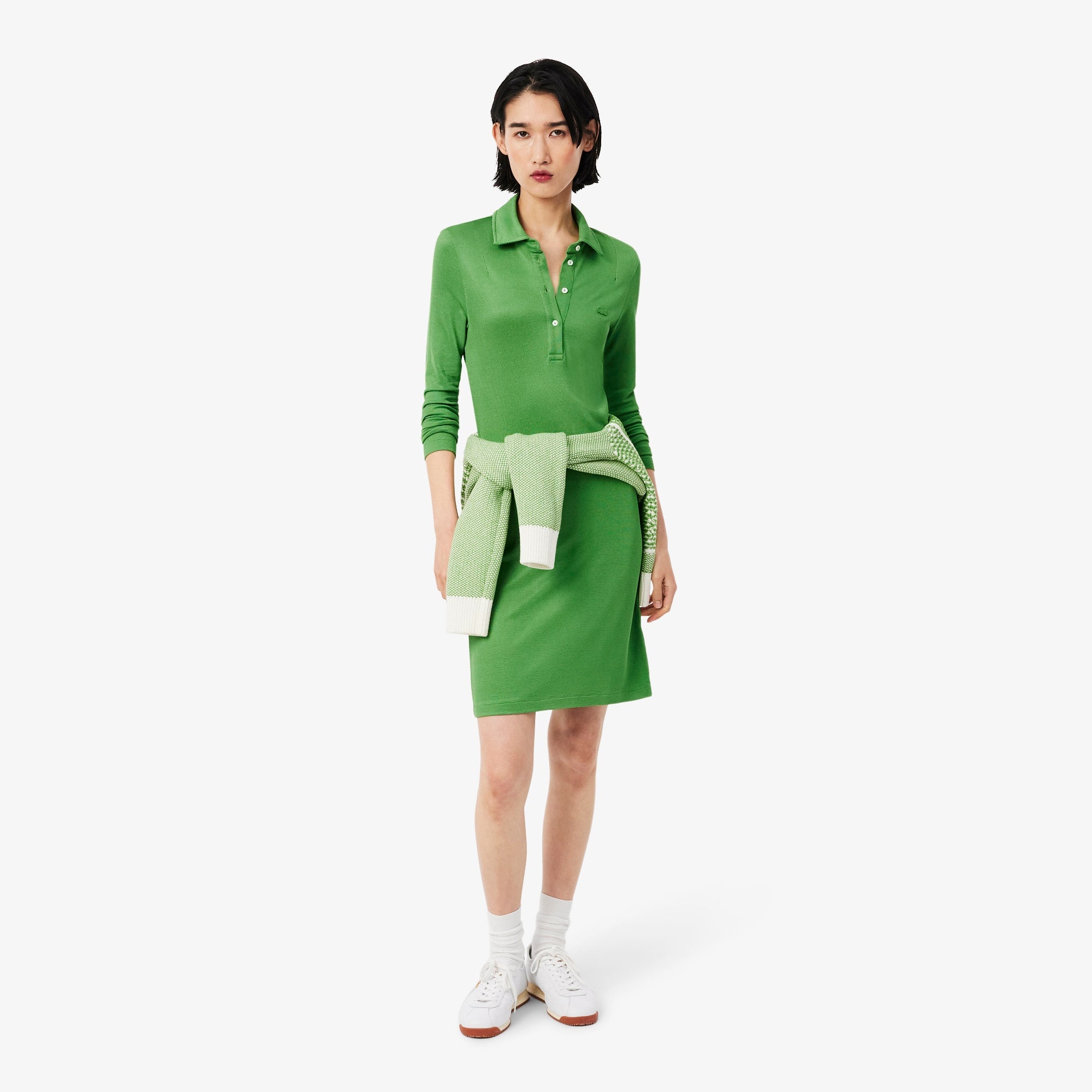 Fluid Satin Piqué Polo Dress - Vert