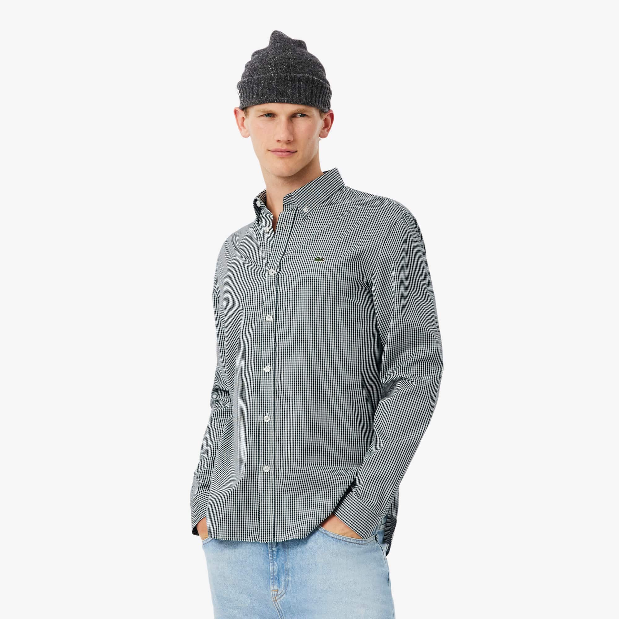 Men's Regular Fit Checked Cotton Shirt - White / Green