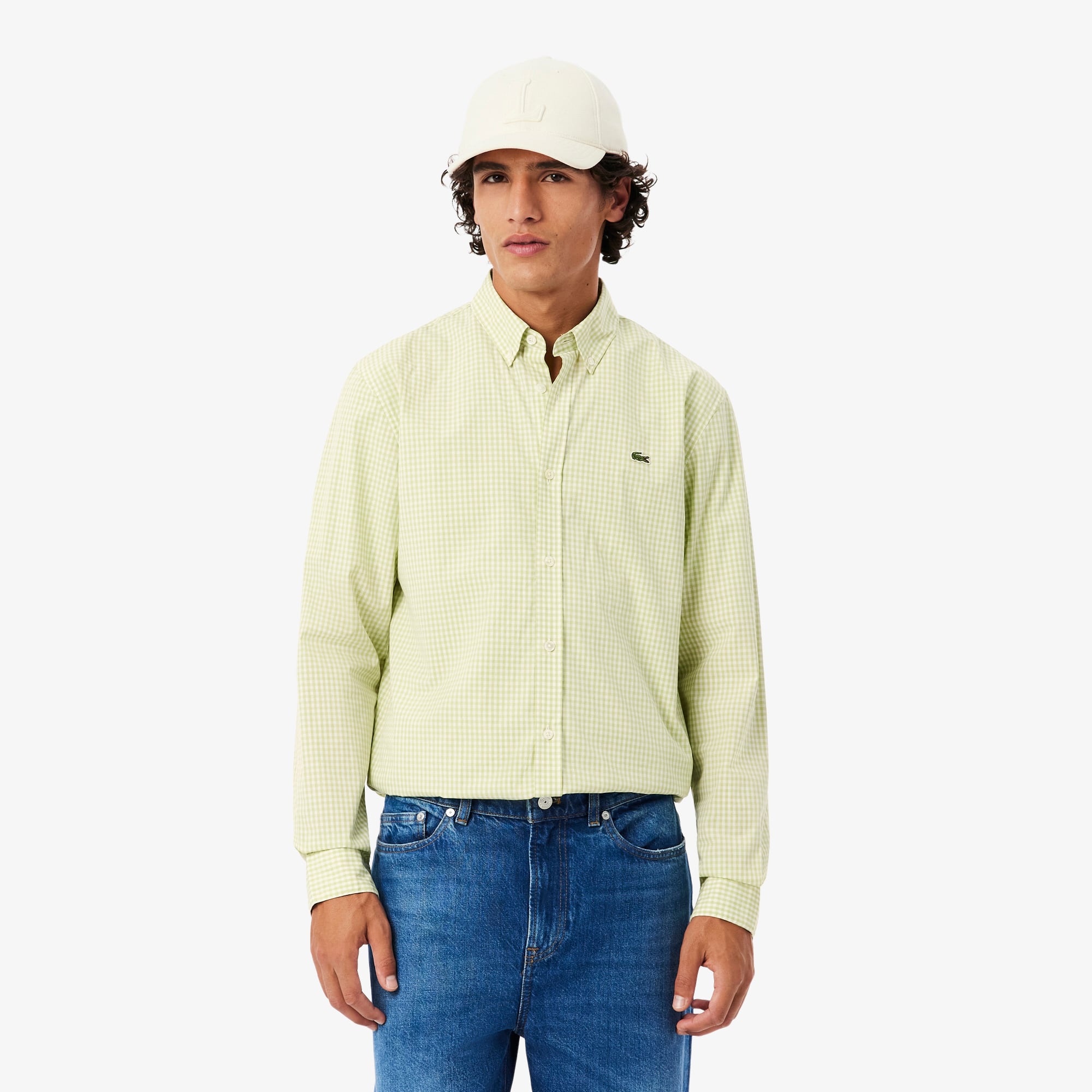 Regular Fit Plaid Poplin Shirt - Blanc / Vert