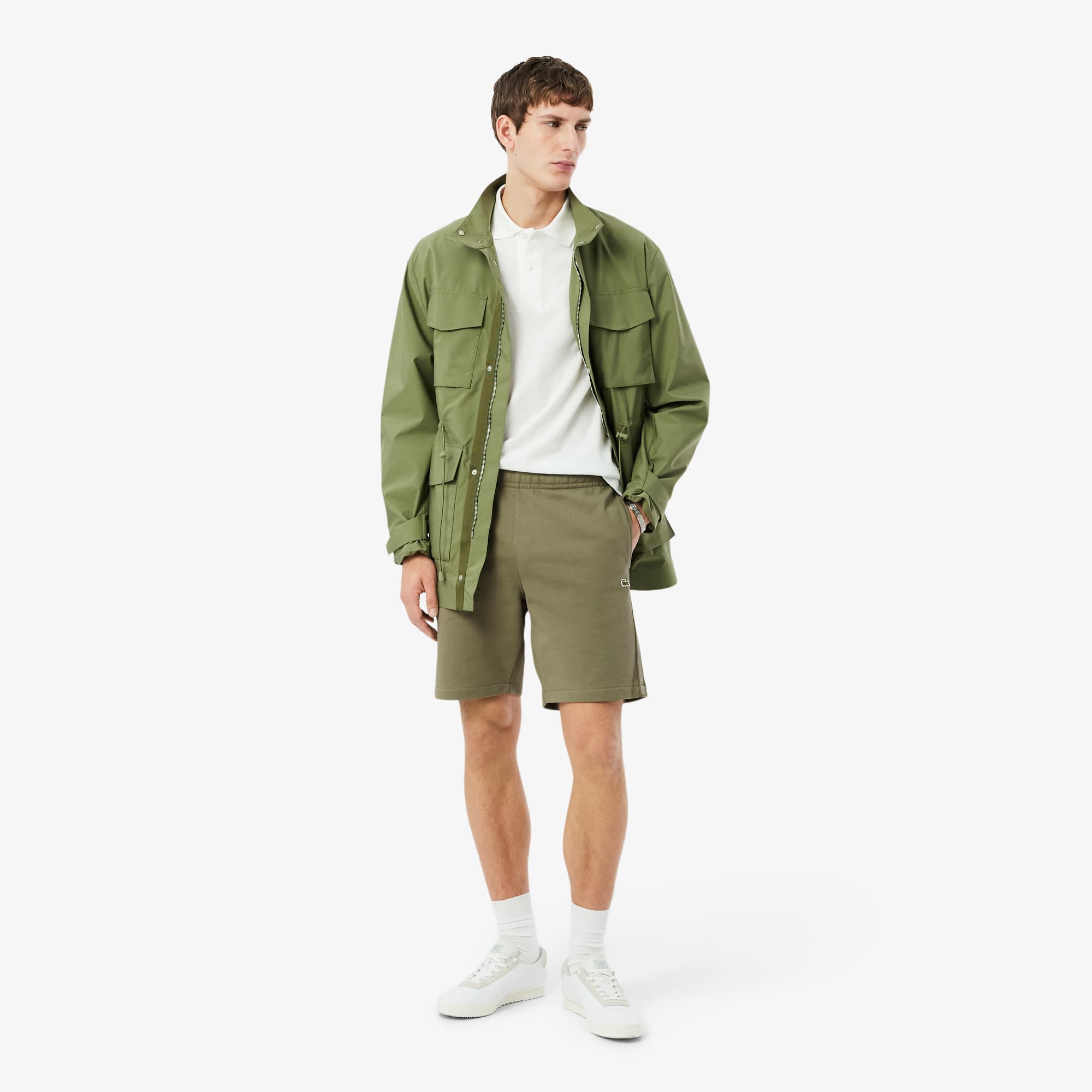 Regular Fit Logo Stripe Fleece Shorts - Khaki Green
