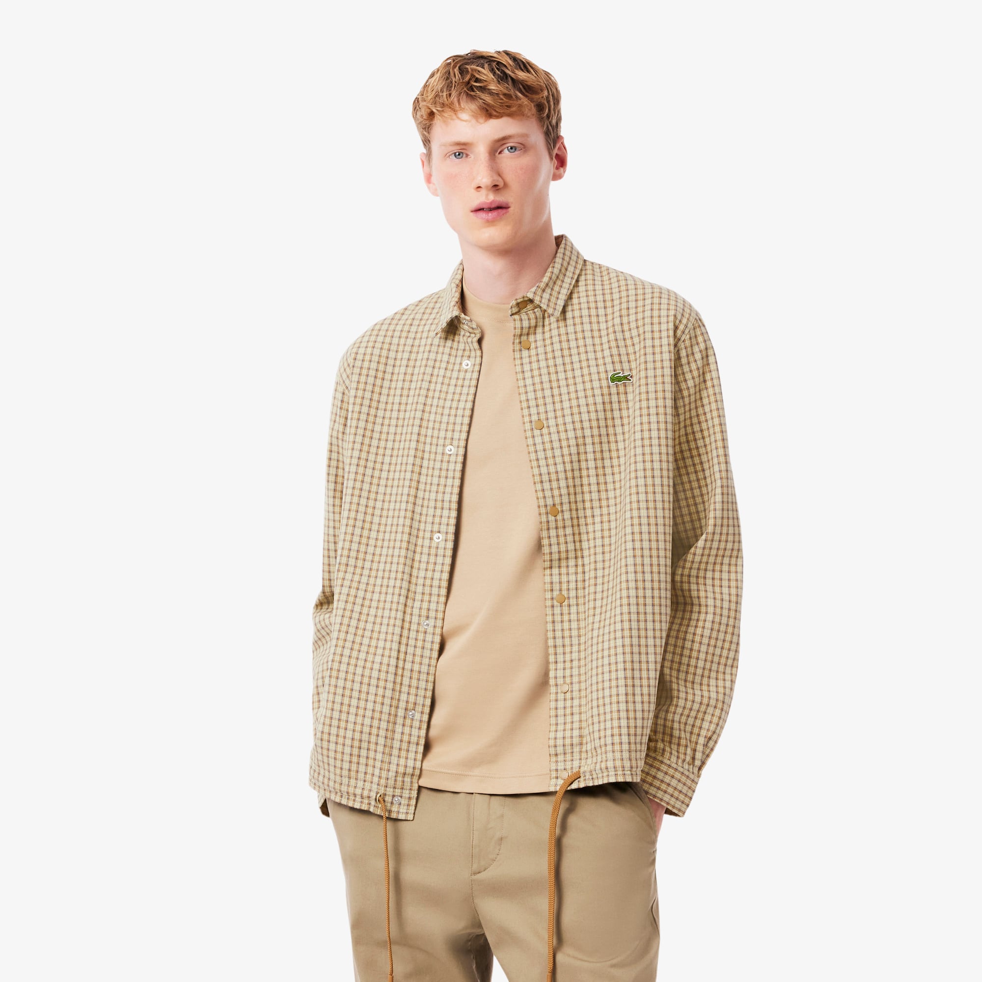 Men's Oversized Heavy Cotton Plaid Overshirt - Bleu / Beige / Marron