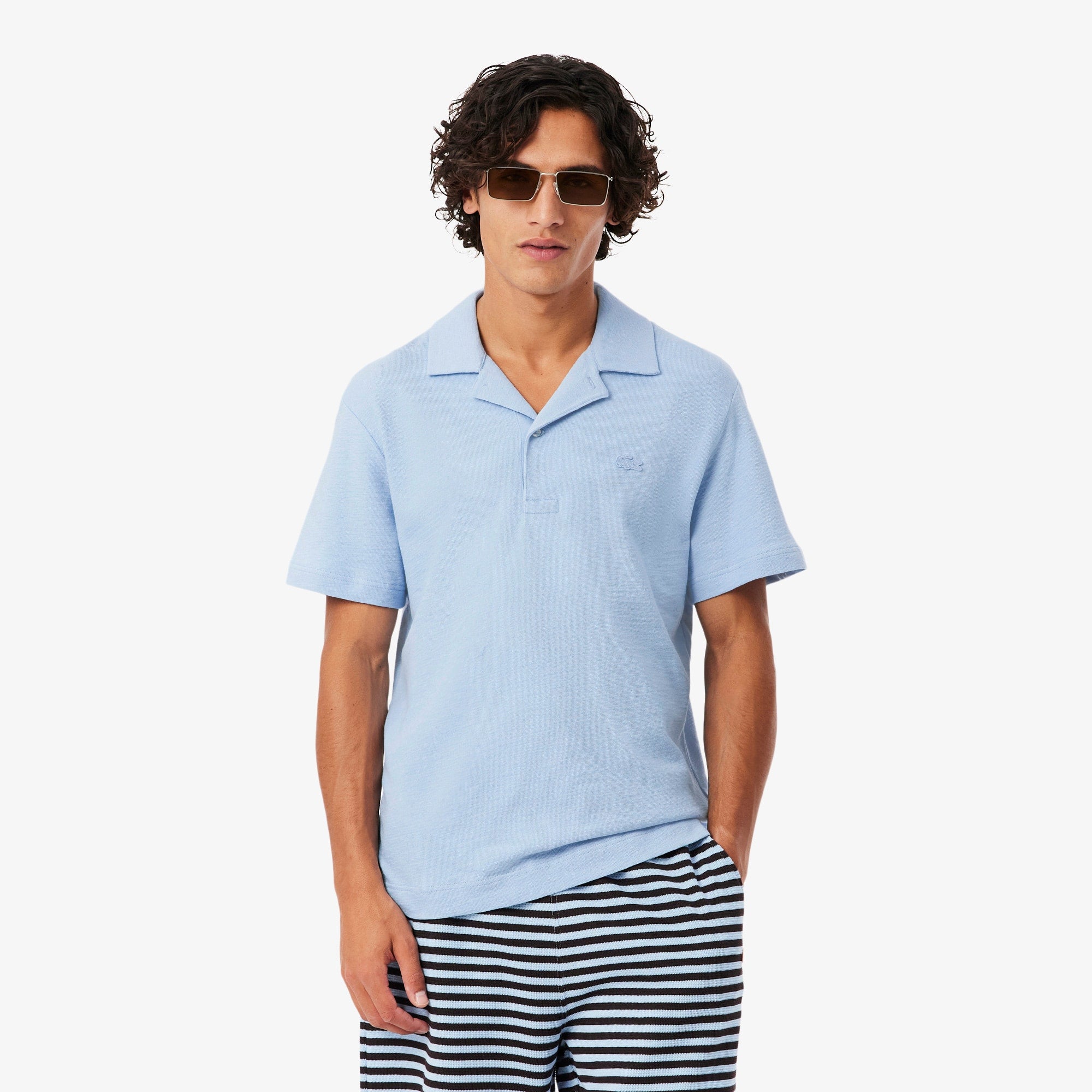 Classic Fit Textured Polo - Light Blue