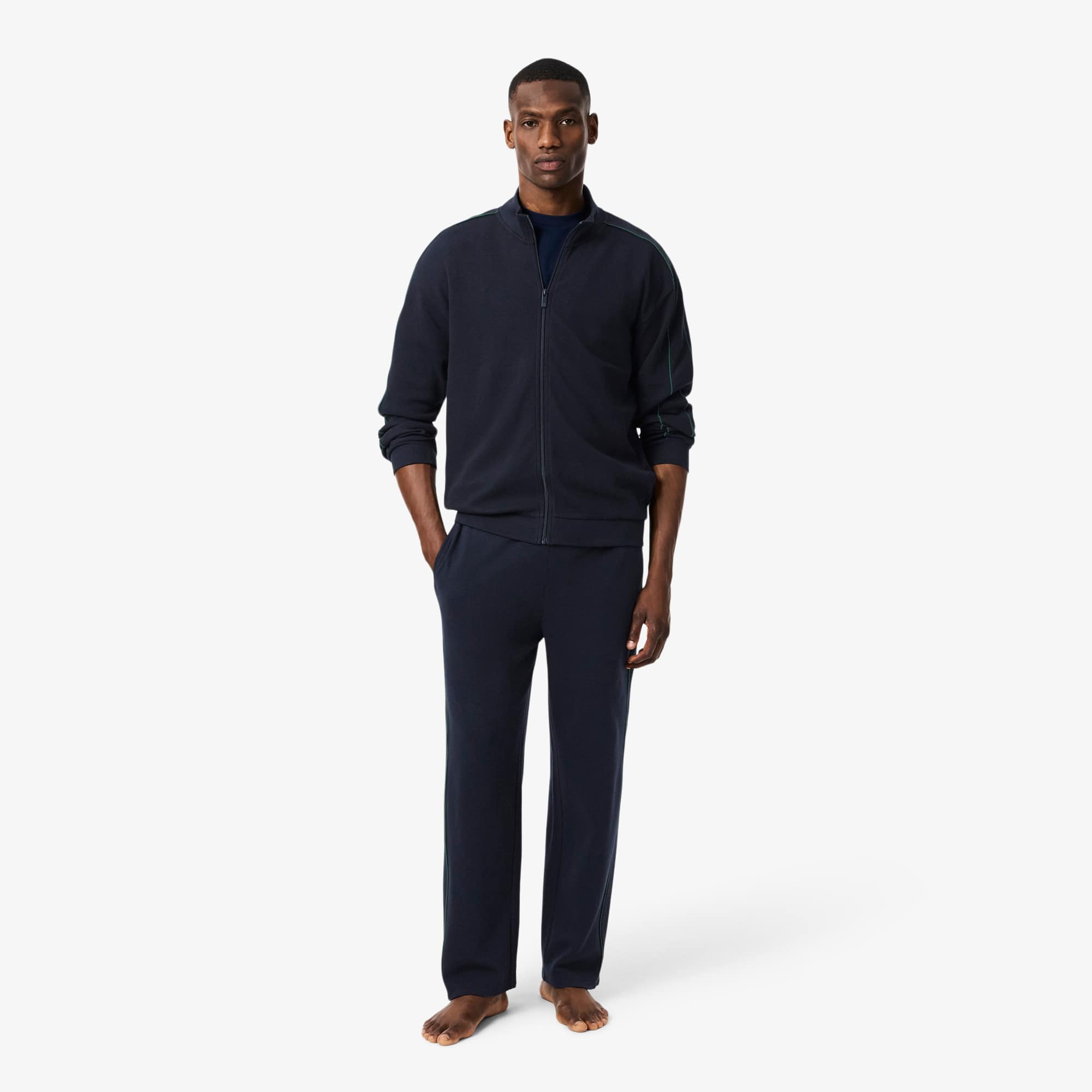Men's Waffled Cotton Lounge Pants - Navy Blue / Green