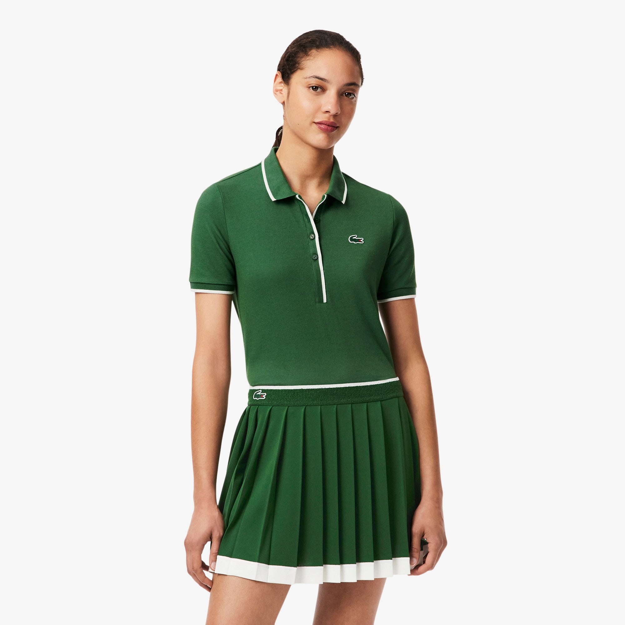 Women's Regular Fit Tennis Thermo-Regulating Polo - Green / White