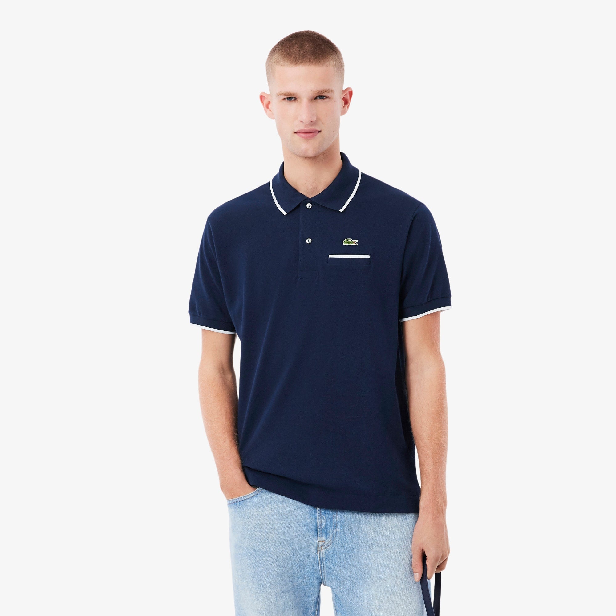 Men's Classic Fit Pocket Accent Polo - Navy Blue / White