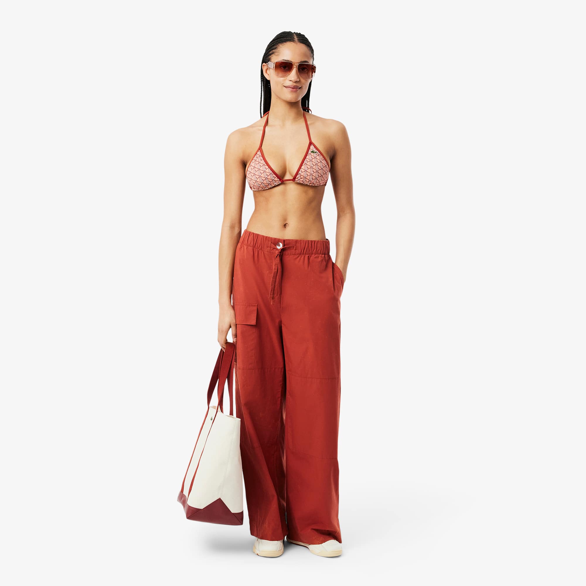 Women's Printed Jersey Swim Top - Brown / Beige