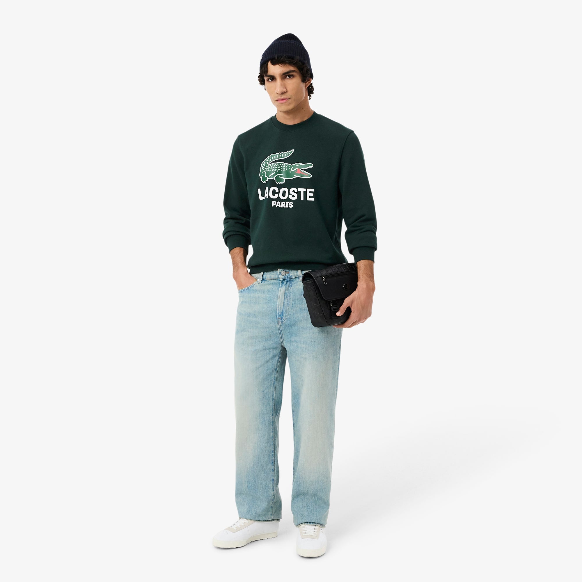 Men's Classic Fit Printed Crew Neck Sweatshirt - Forest green