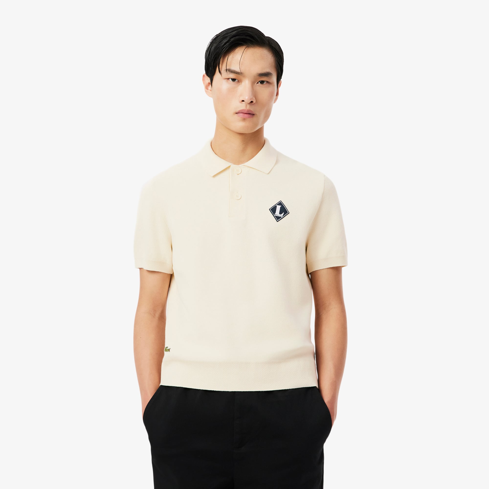 Made In France Badge Accent Polo Collar Sweater - Cream