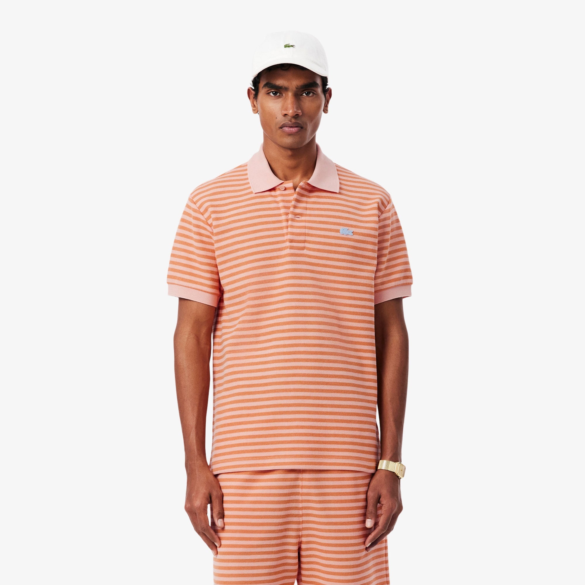 Classic Fit Textured Striped Polo - Rose / Orange