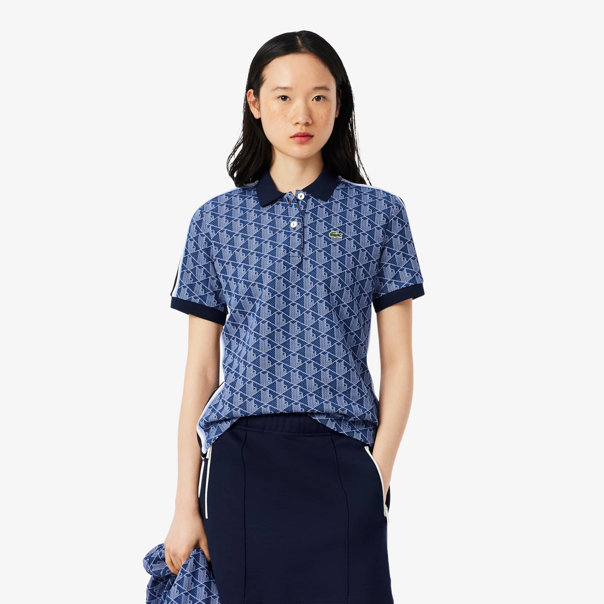 Women's Slim Fit Monogram Polo - Navy Blue / Purple