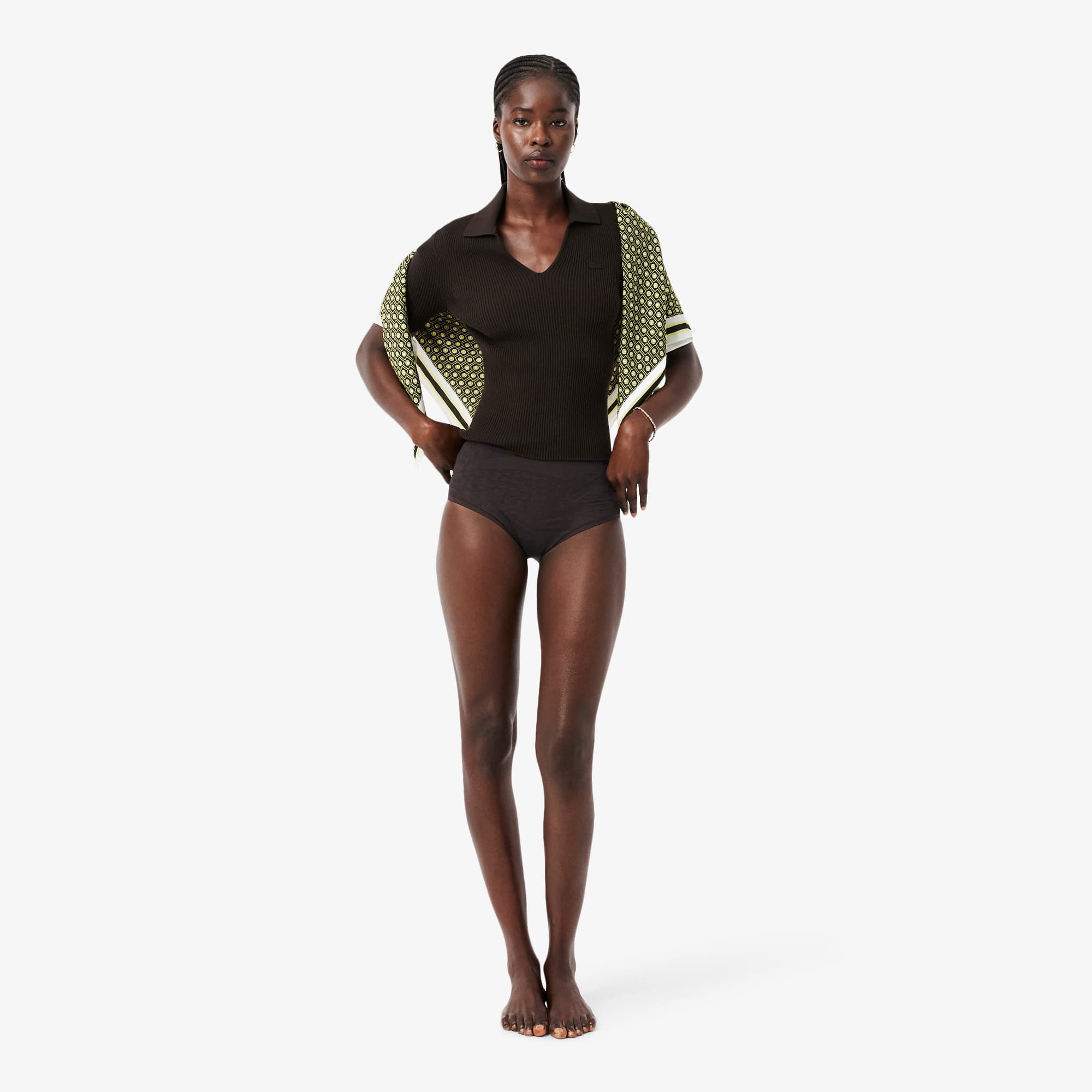 High Waist Mesh Briefs - Brown