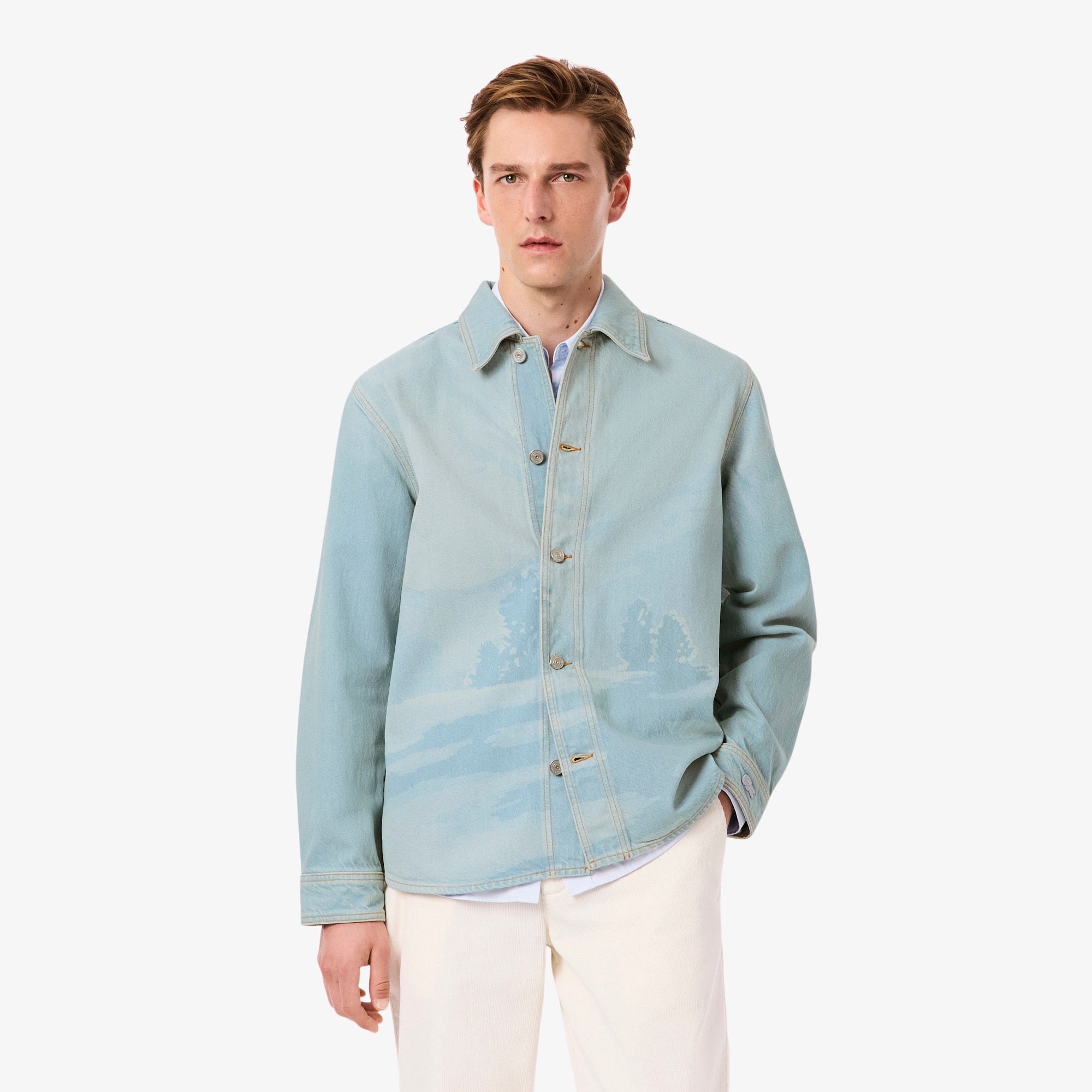 Men's Landscape Motif Denim Overshirt - Blue
