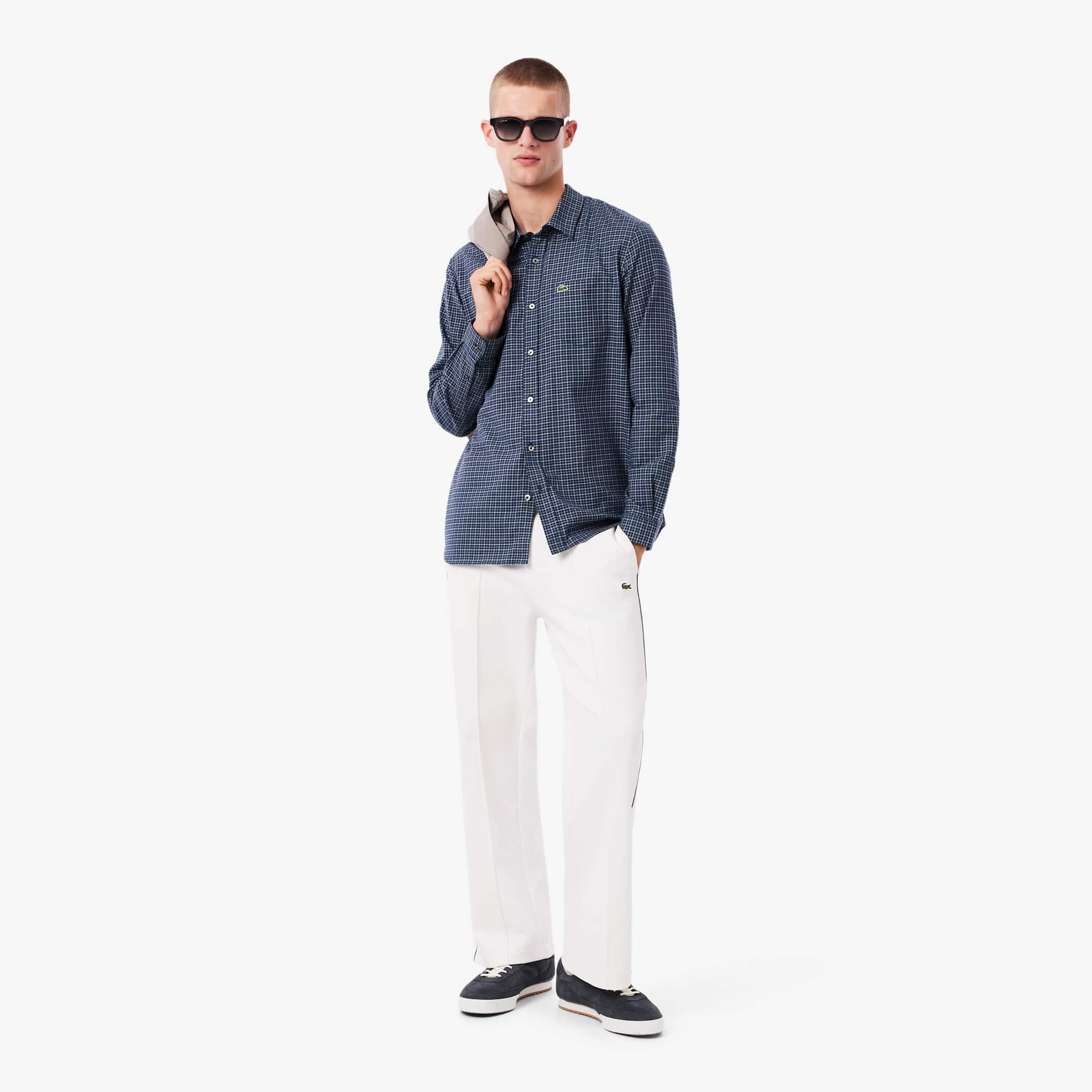 Men's Regular Fit Plaid Flannel Shirt - Navy Blue / White