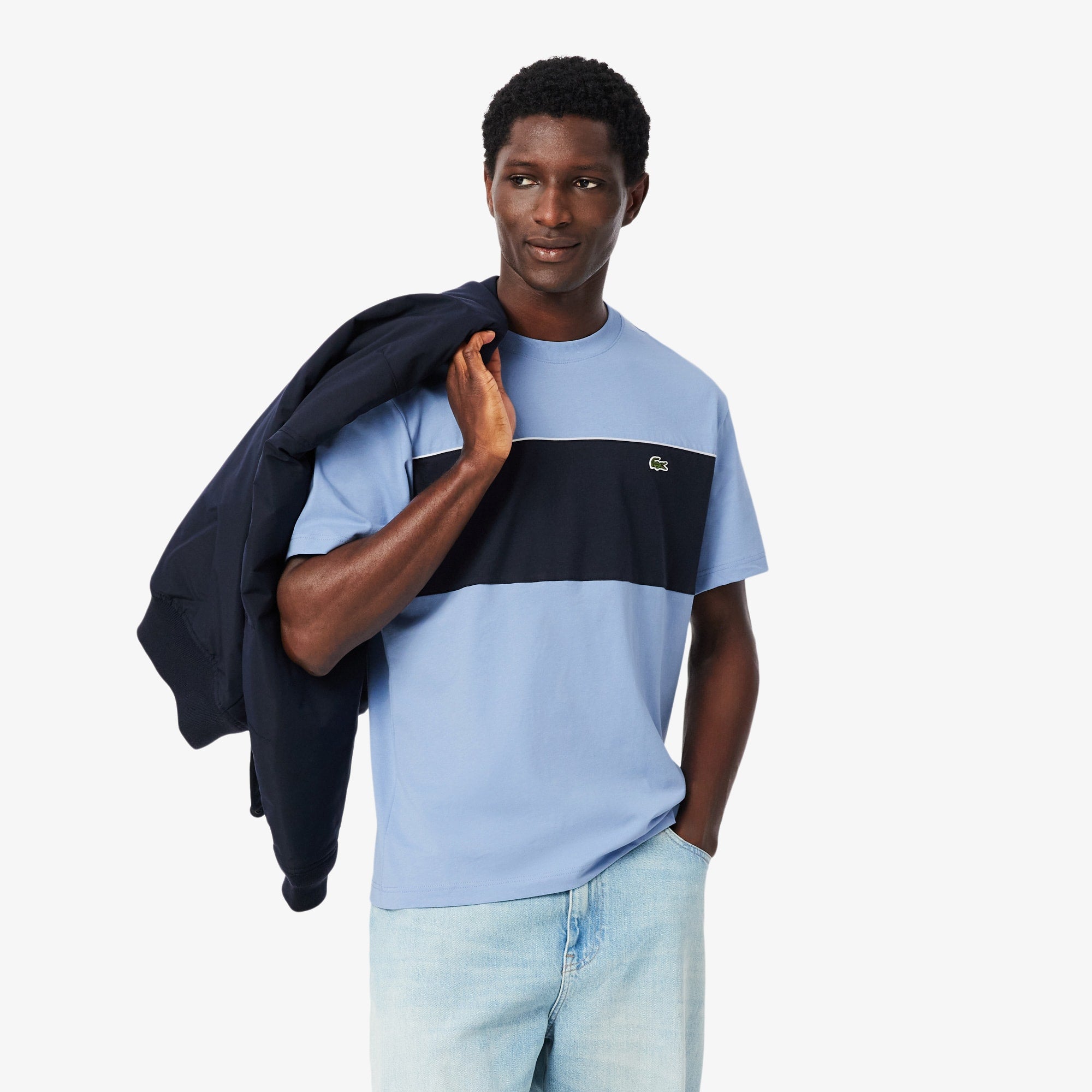 Colorblock Cotton T-Shirt - Bleu Clair / Noir