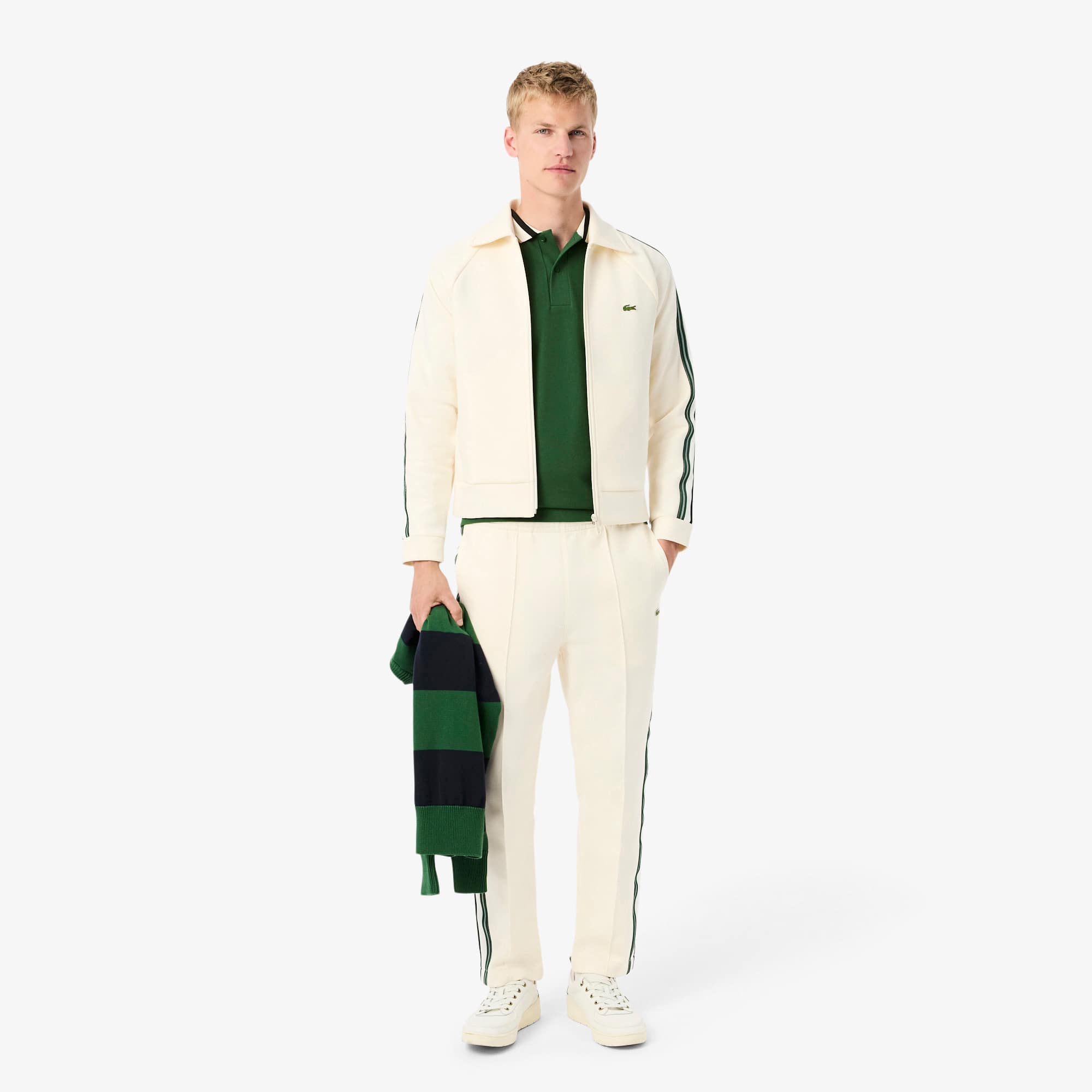 Men's Made In France Classic Fit Stripe Collar Polo - Pine green