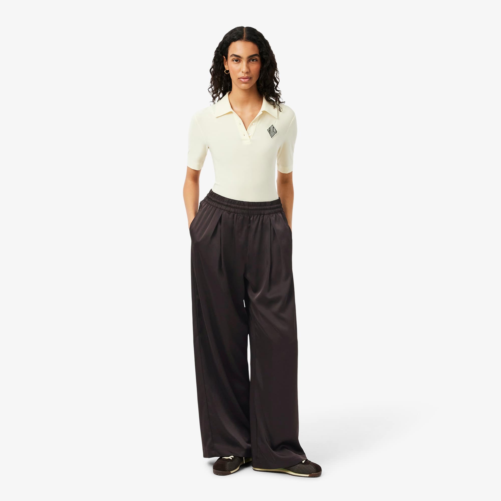Oversized Elasticated Satin Pants - Brown