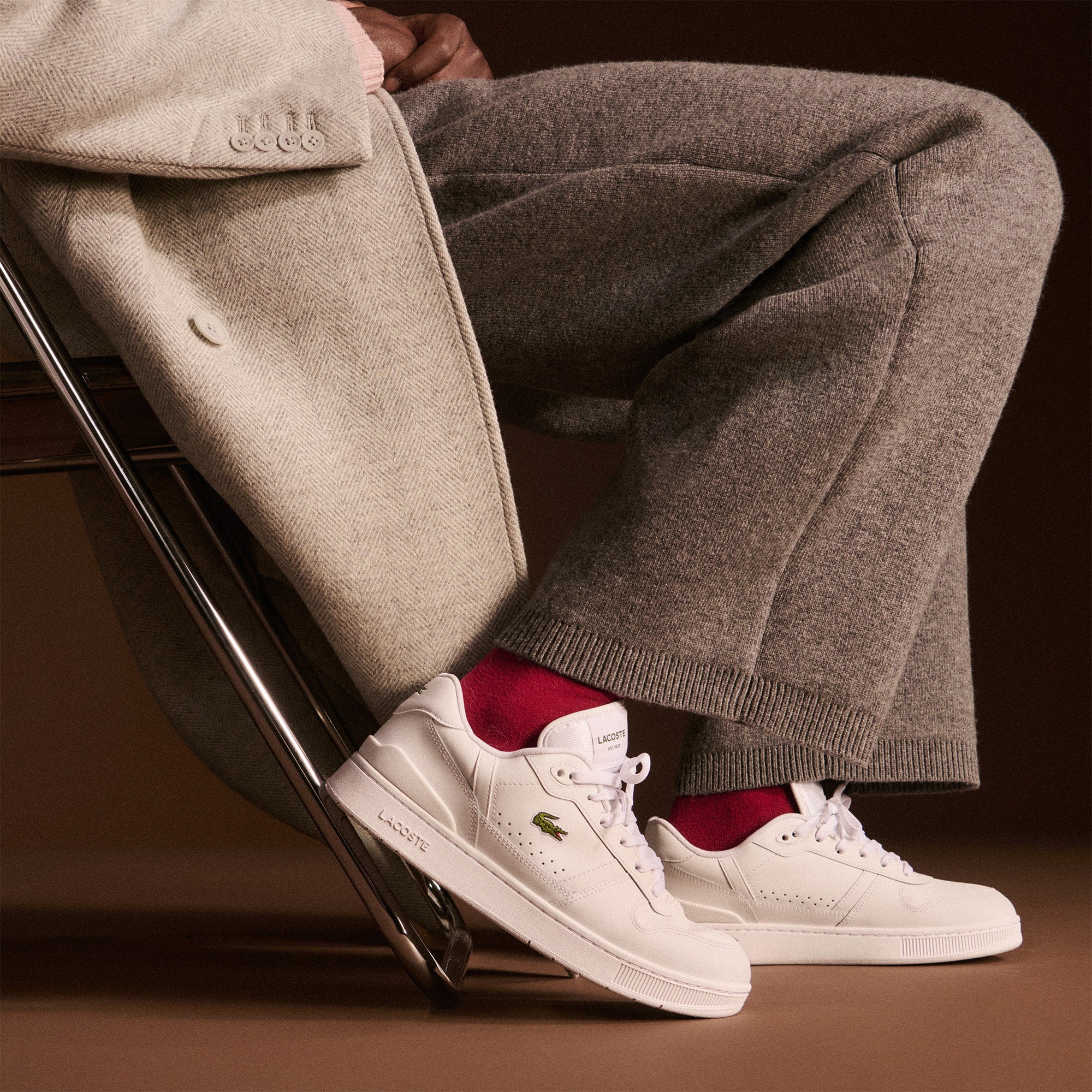 Men's T-Clip Set Leather Sneakers - WHITE/WHITE