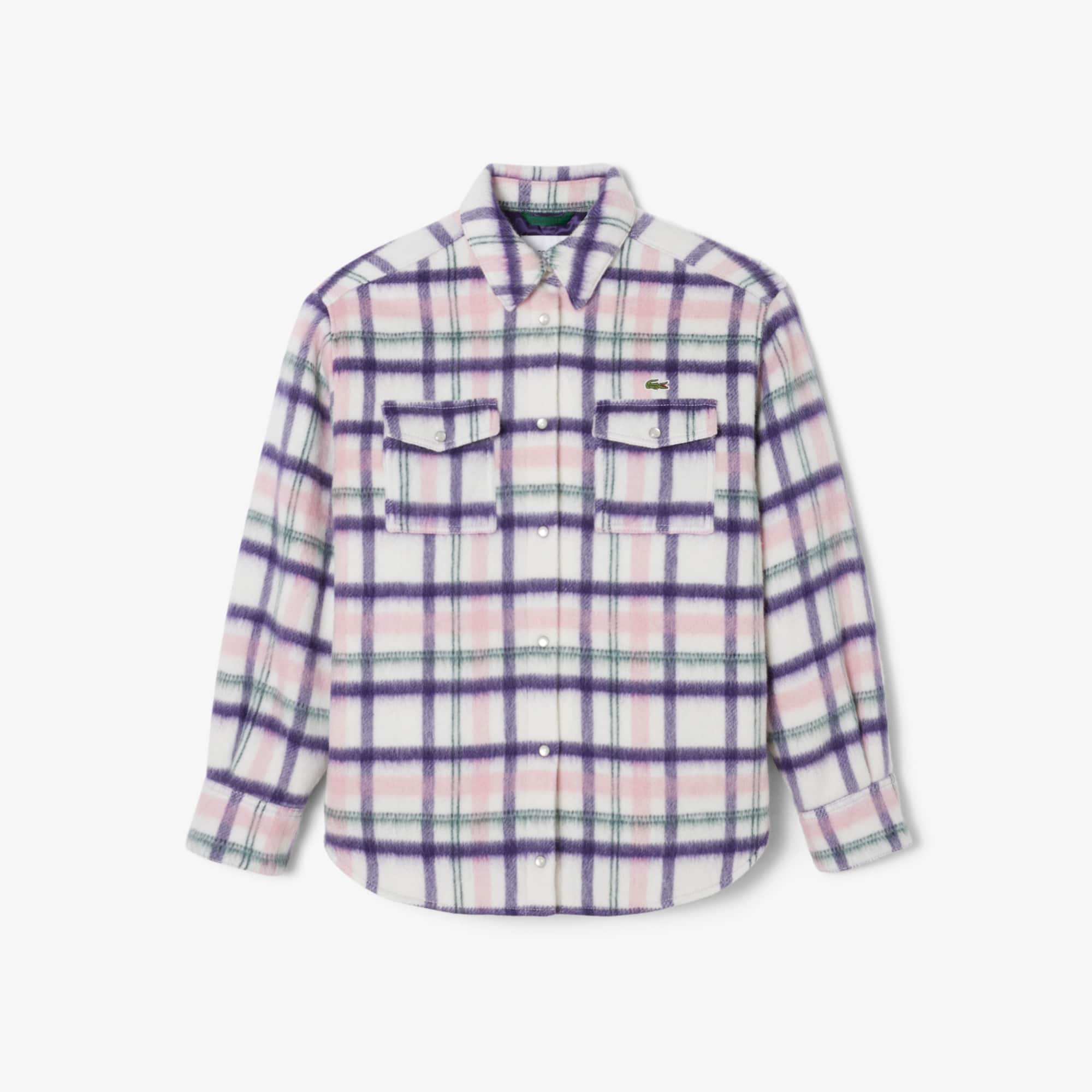 Women's Oversized Quilted Wool Overshirt - White / Purple / Light Pink / Green