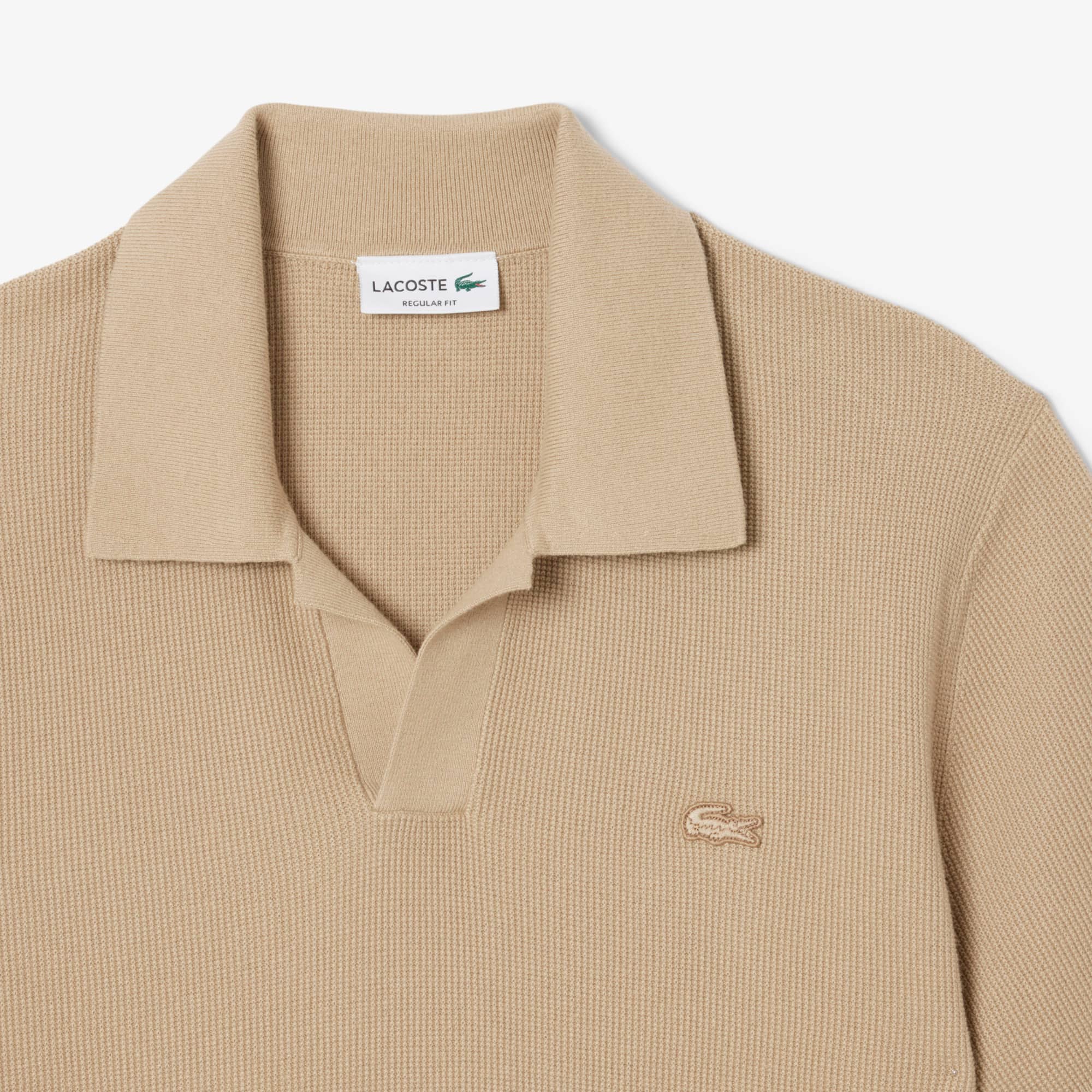 Men's Cotton Blend Open Polo Collar Sweater - Beige