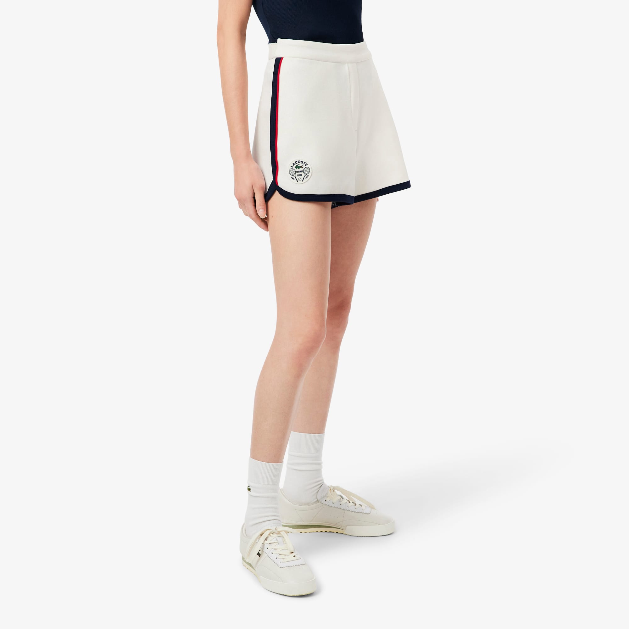 Women's Tennis Heritage Stretch Piqué Shorts - White / Navy Blue