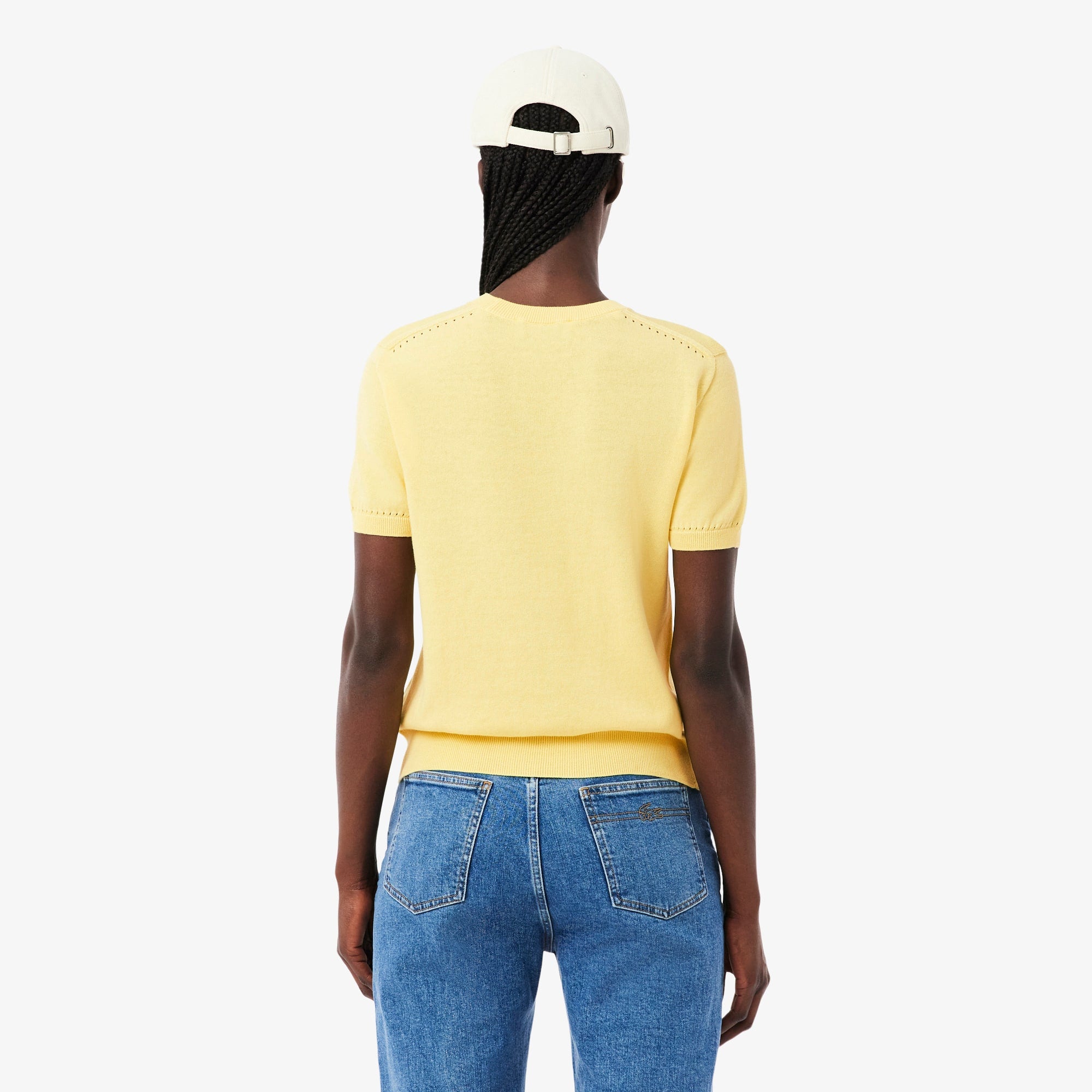 Short Sleeved 3D Knit Sweater - Pastel yellow