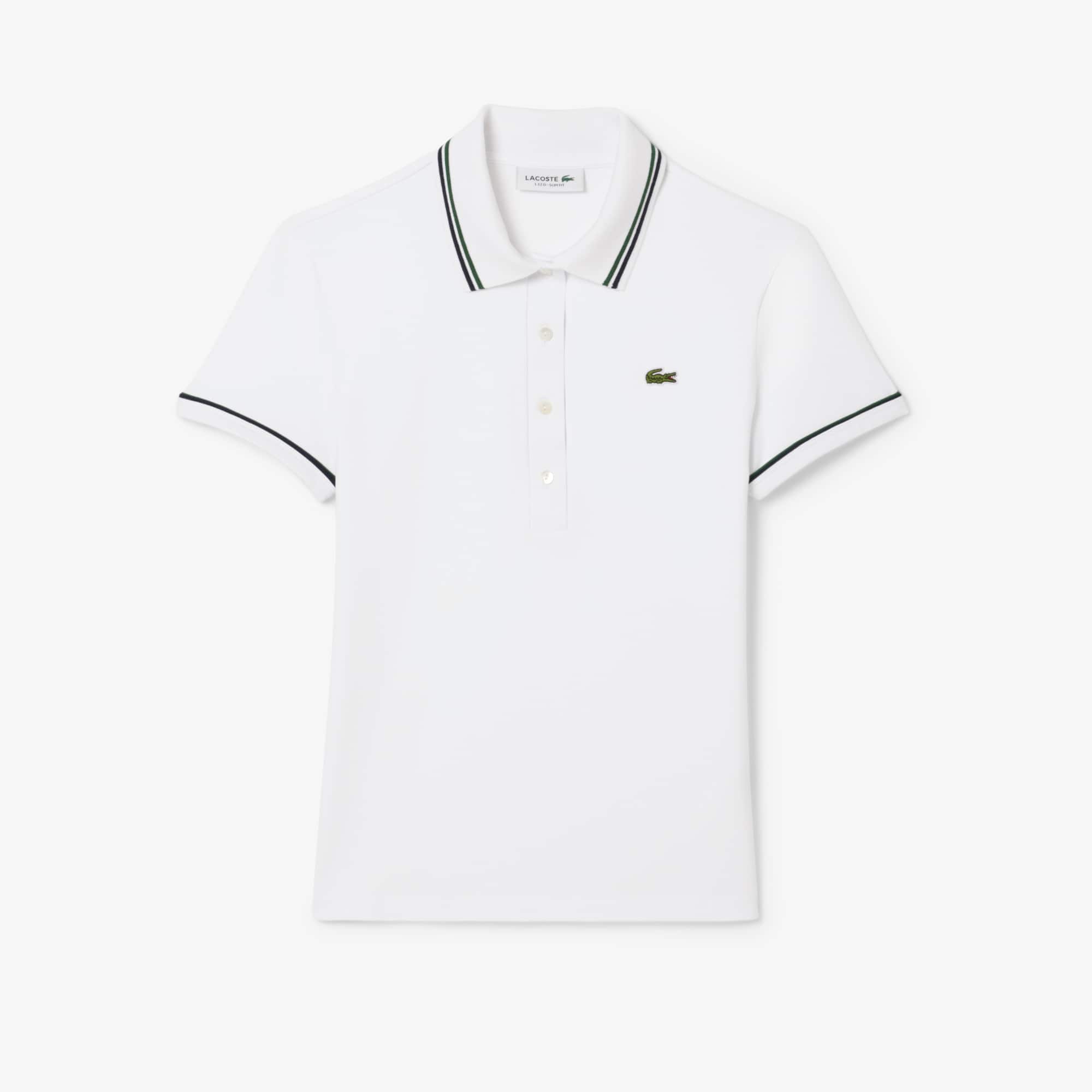 Women's L.12.D Slim Fit Trim Detail Polo - White / Navy Blue / Green