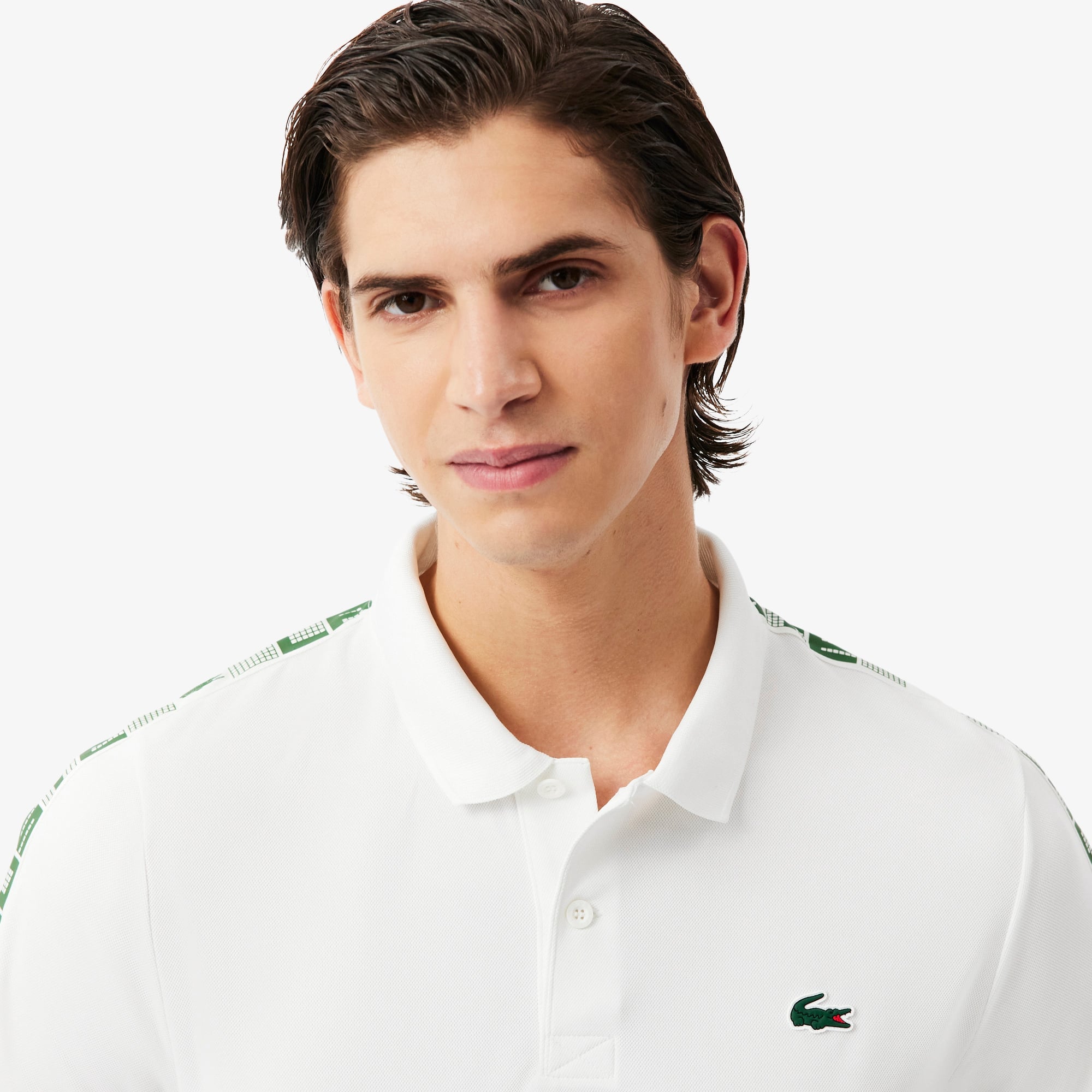 Men's Ultra Dry Branded Stripe Tennis Polo - White