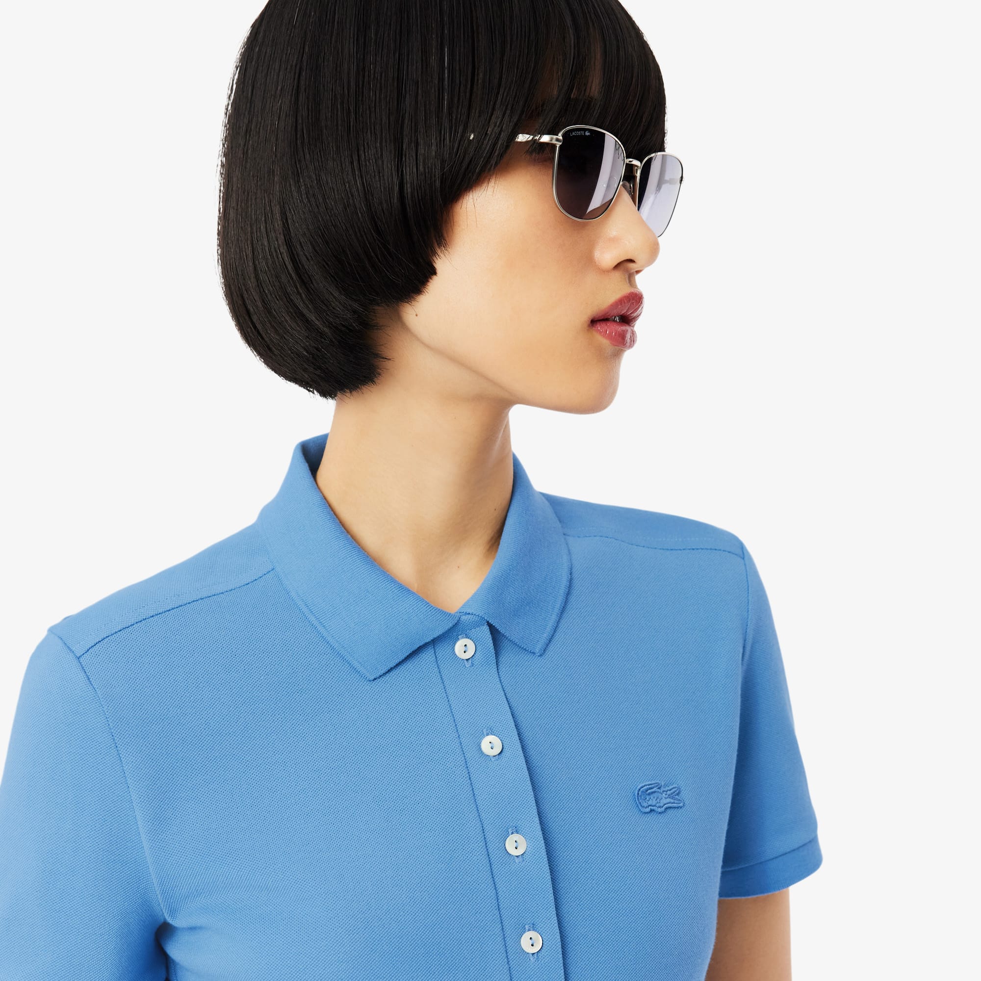 Women's L.12.D Slim Fit Stretch Mini Piqué Polo - Blue