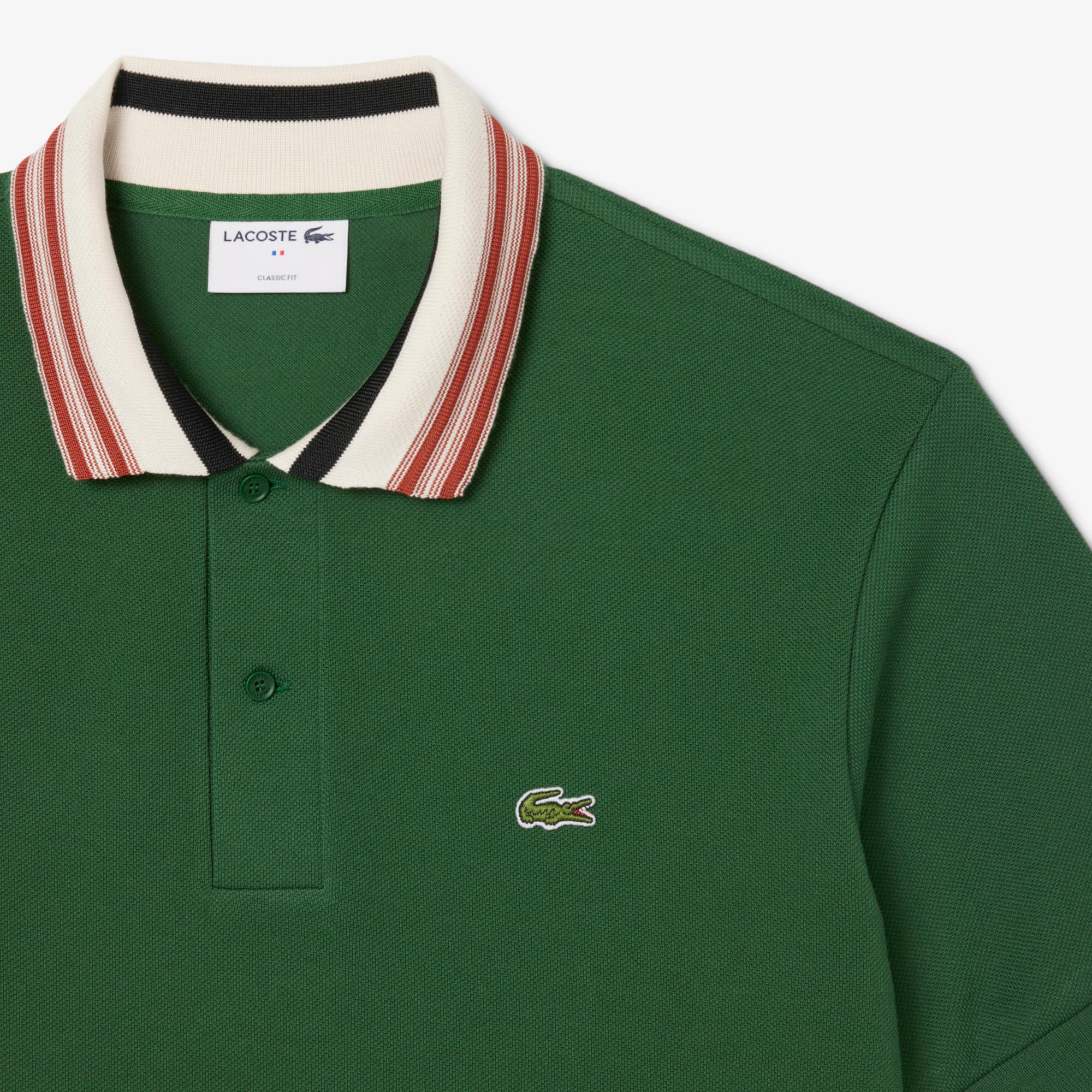 Men's Made In France Classic Fit Stripe Collar Polo - Pine green