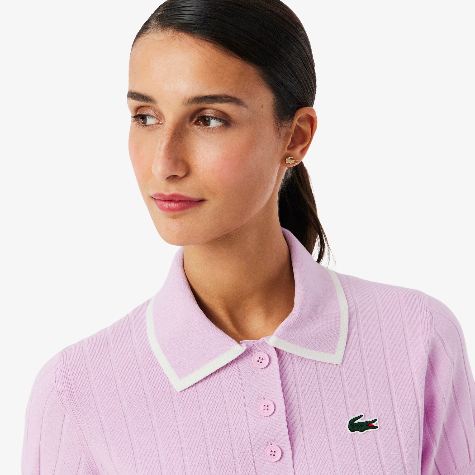 Women's Short Sleeve Polo Collar Golf Sweater - Rose / Blanc