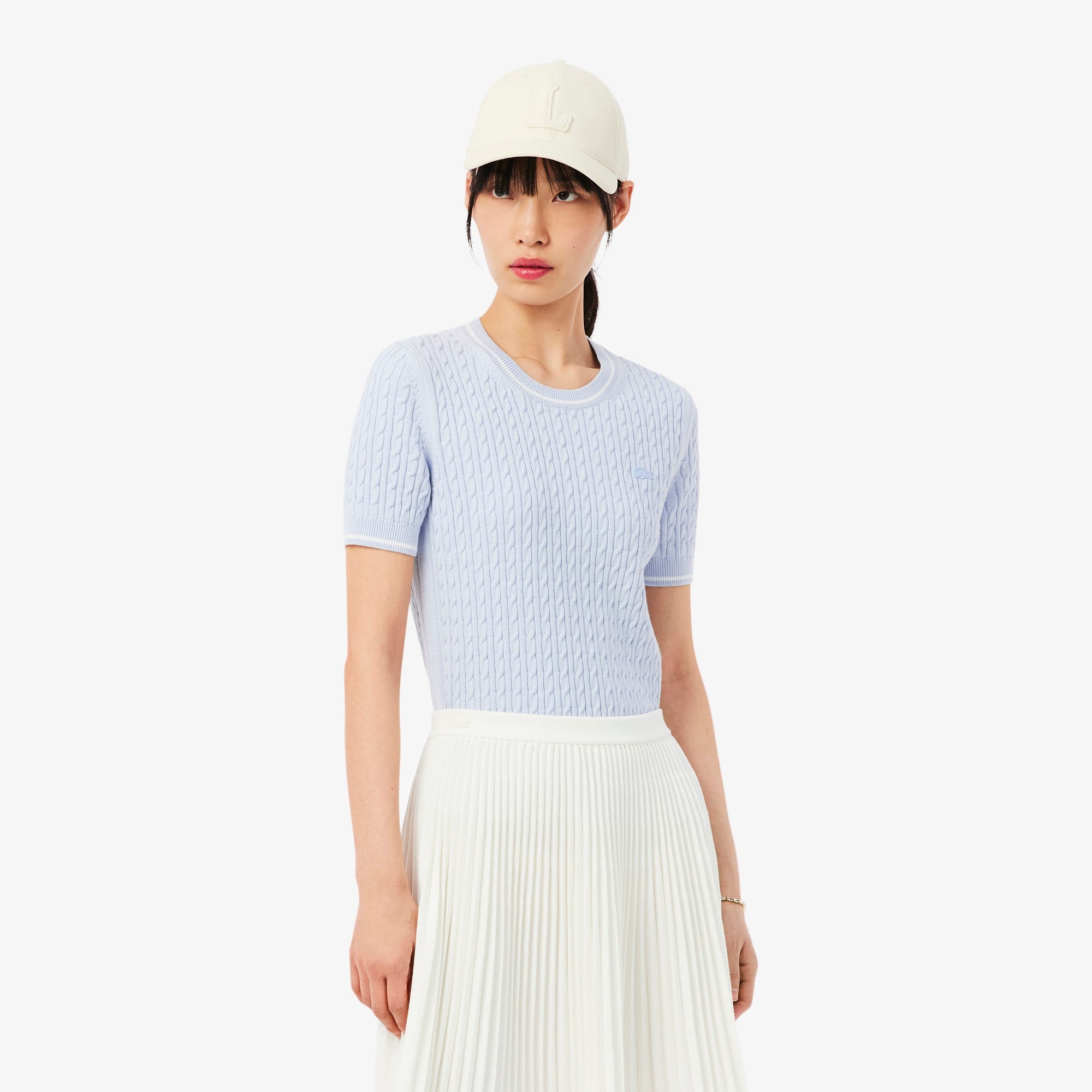 Short Sleeved Cable Knit Sweater - Phoenix blue