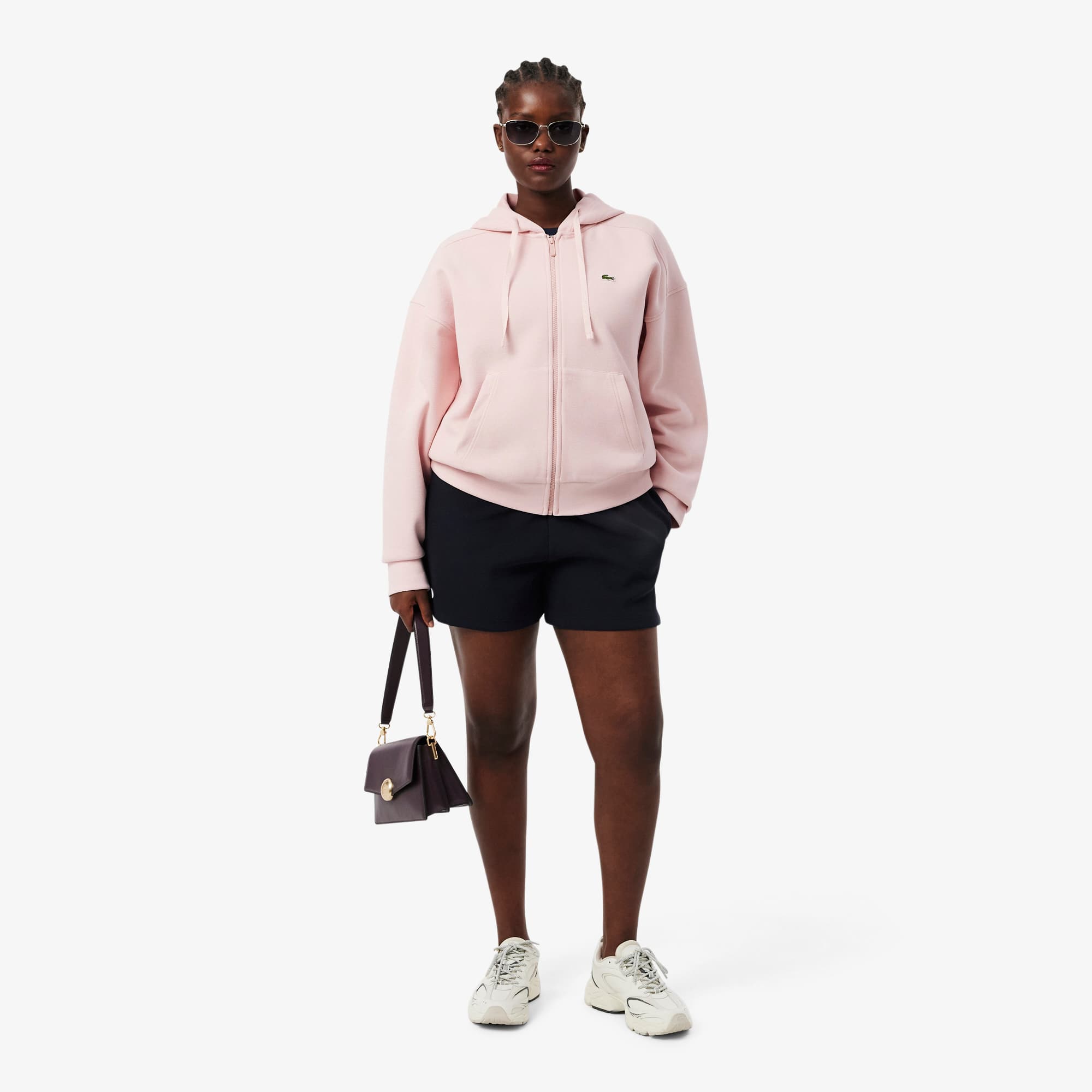 Women's Zip-Up Piqué Hoodie - Light Pink