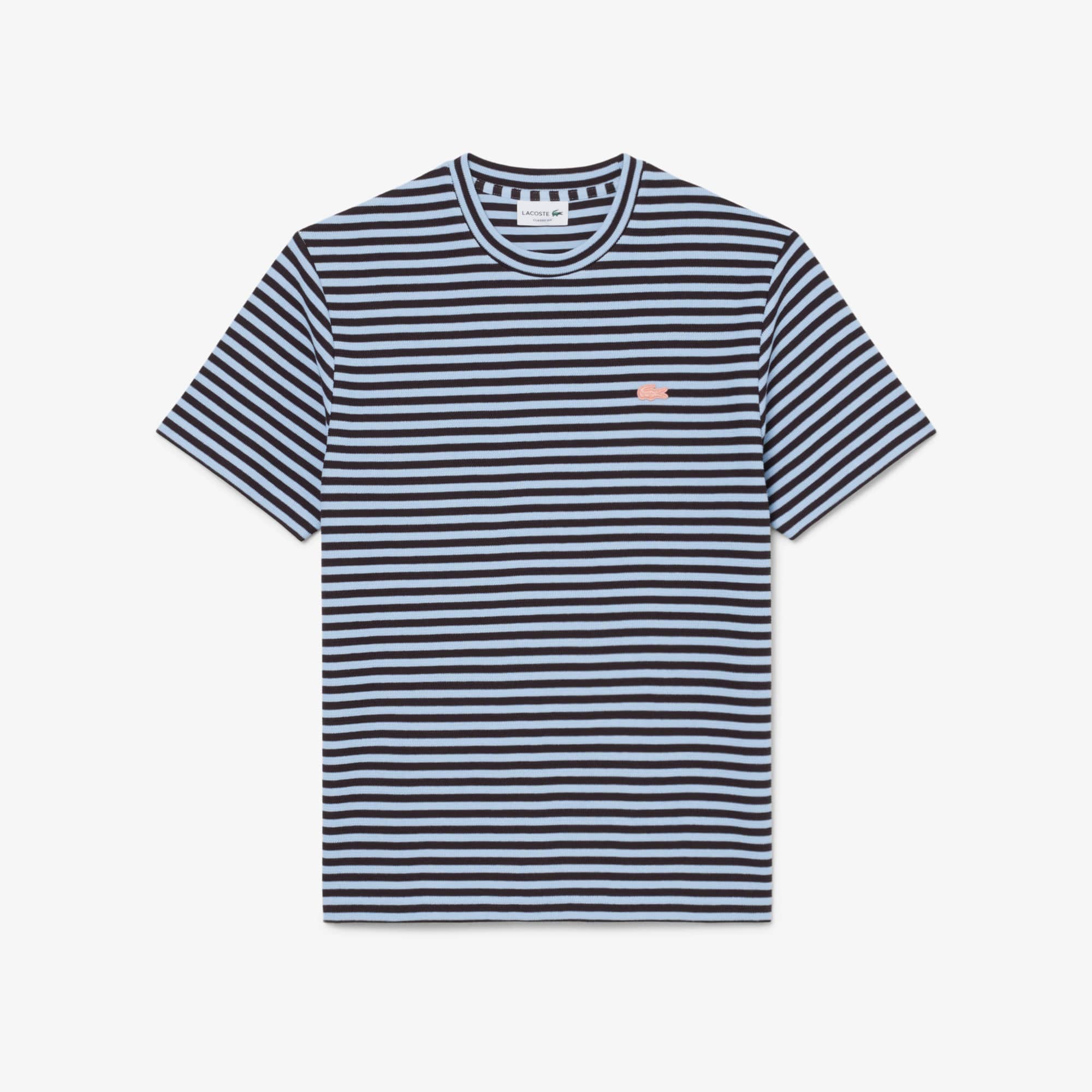 Textured Striped Cotton T-Shirt - Bleu Clair / Marron