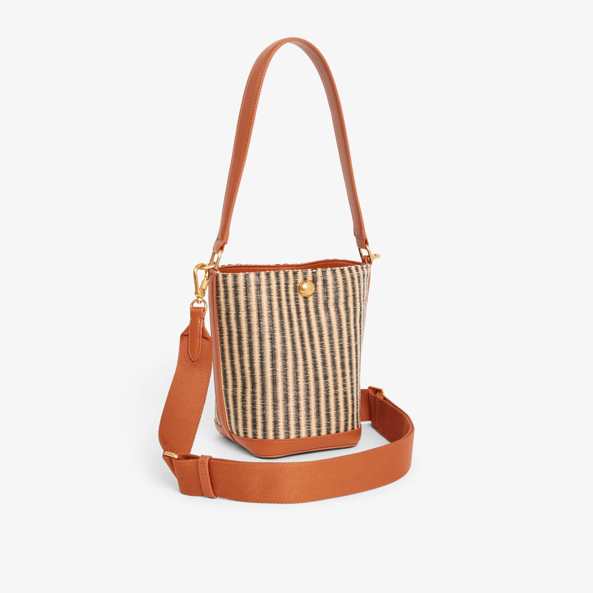 Small Summer Pack Raffia Bucket Bag - NATURAL NOIR TAN