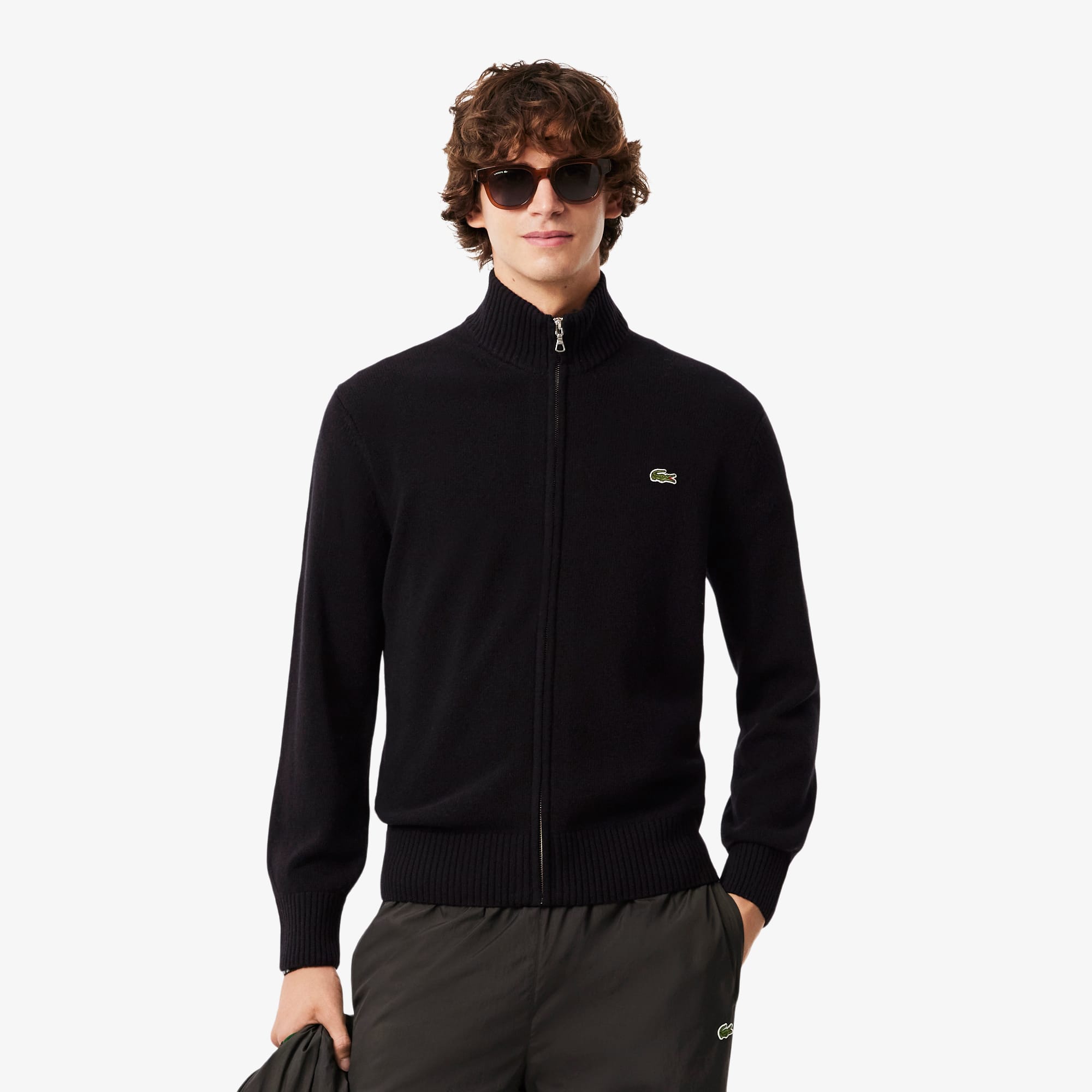 Men's Wool Zip-Up Sweater - Black