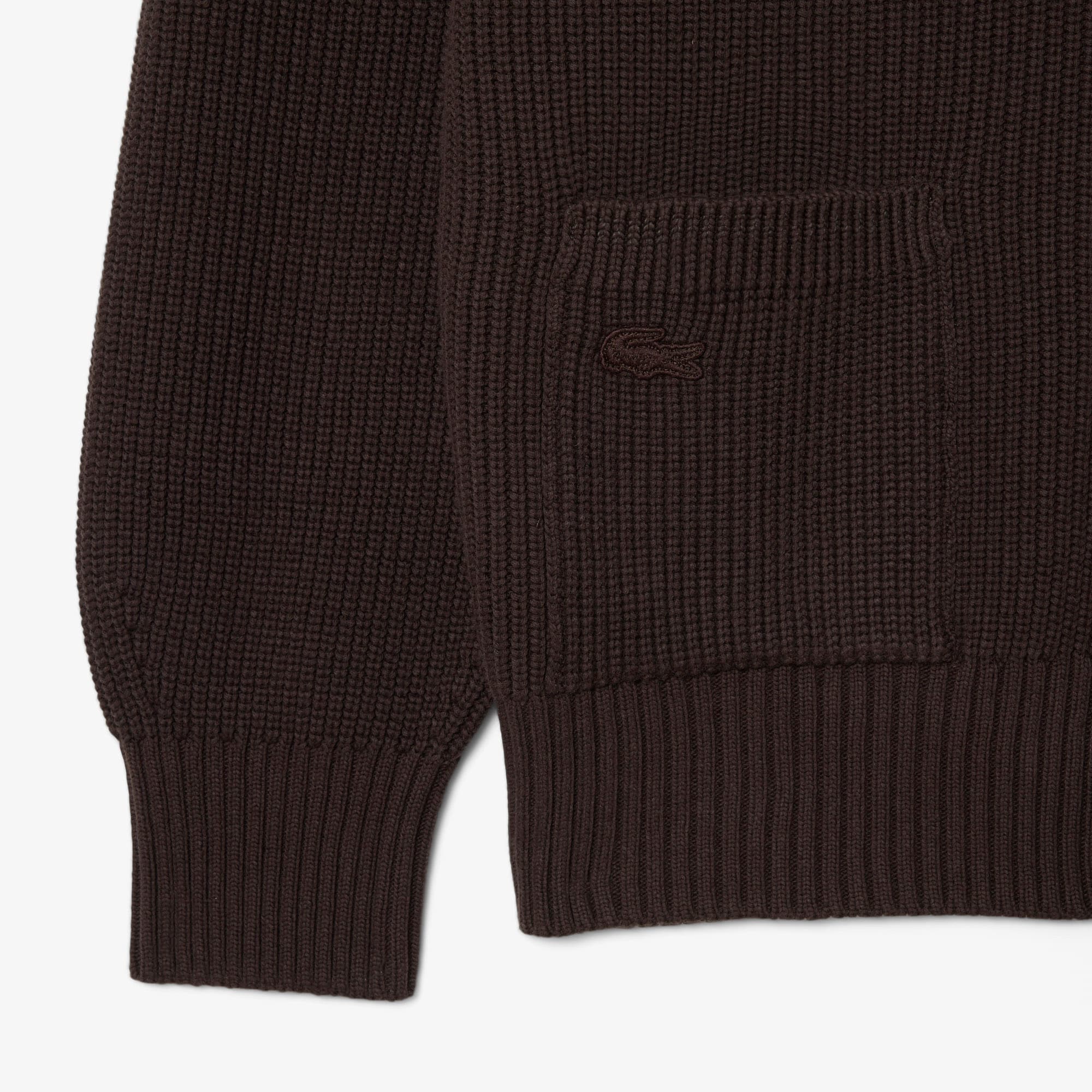 Relaxed Fit Ribbed Cotton Cardigan - Brown
