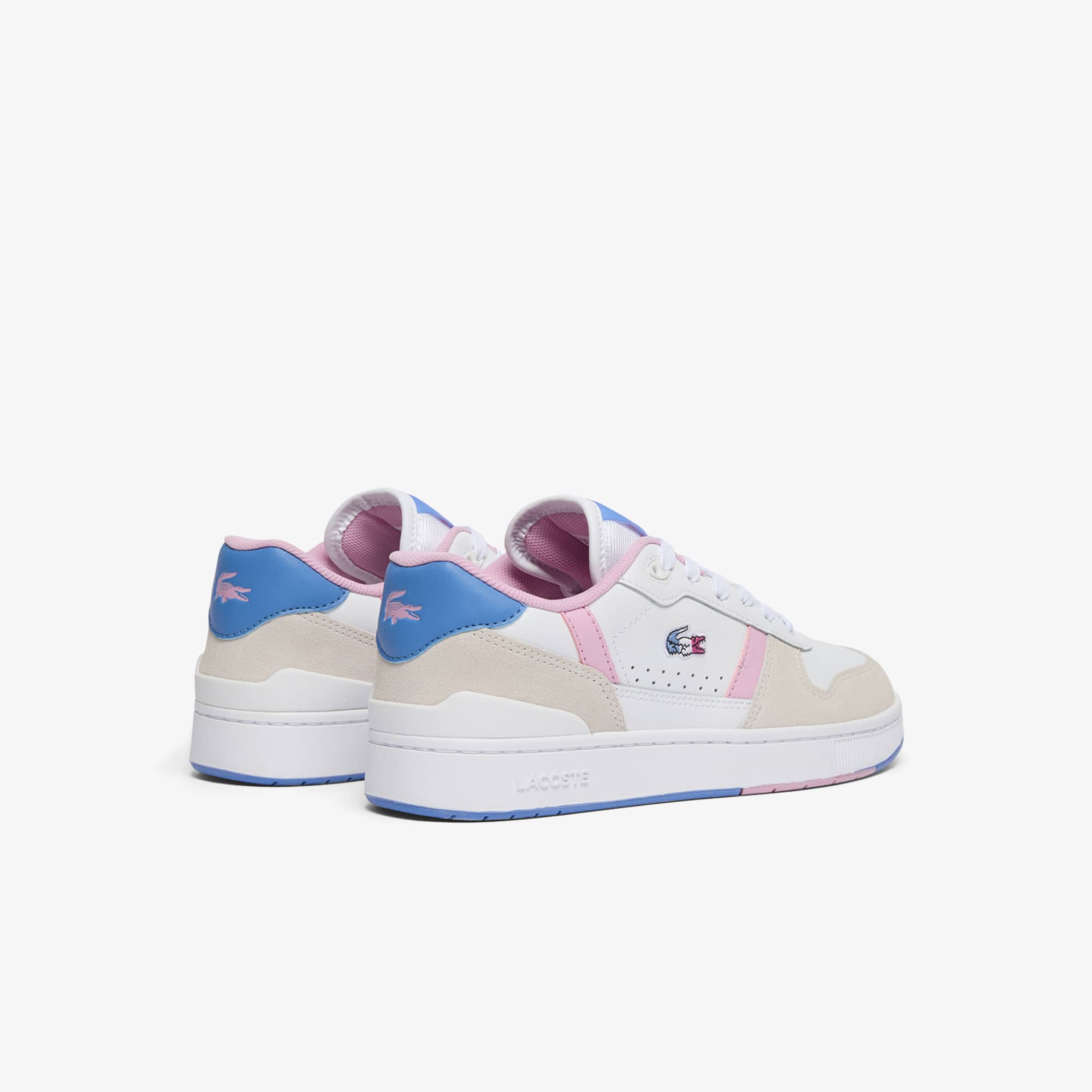 Women's T-Clip Set Leather Sneakers - WHT/PNK/BLU
