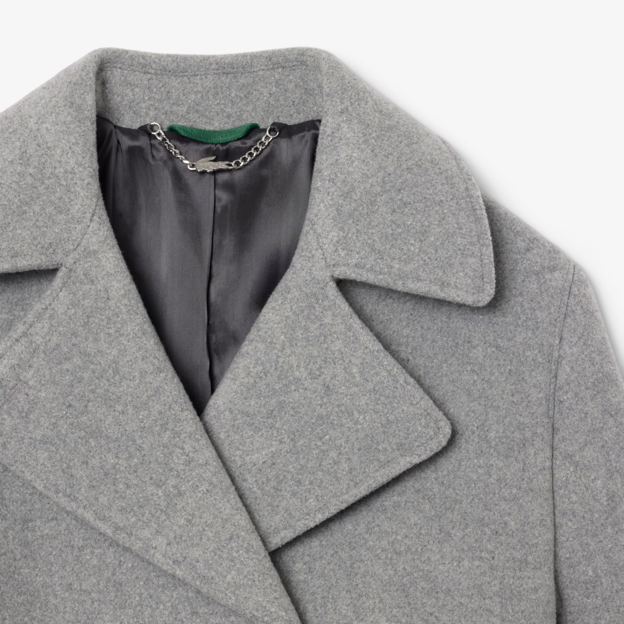 Women's Short Oversized Wool Blend Pea Coat - Grey pitch