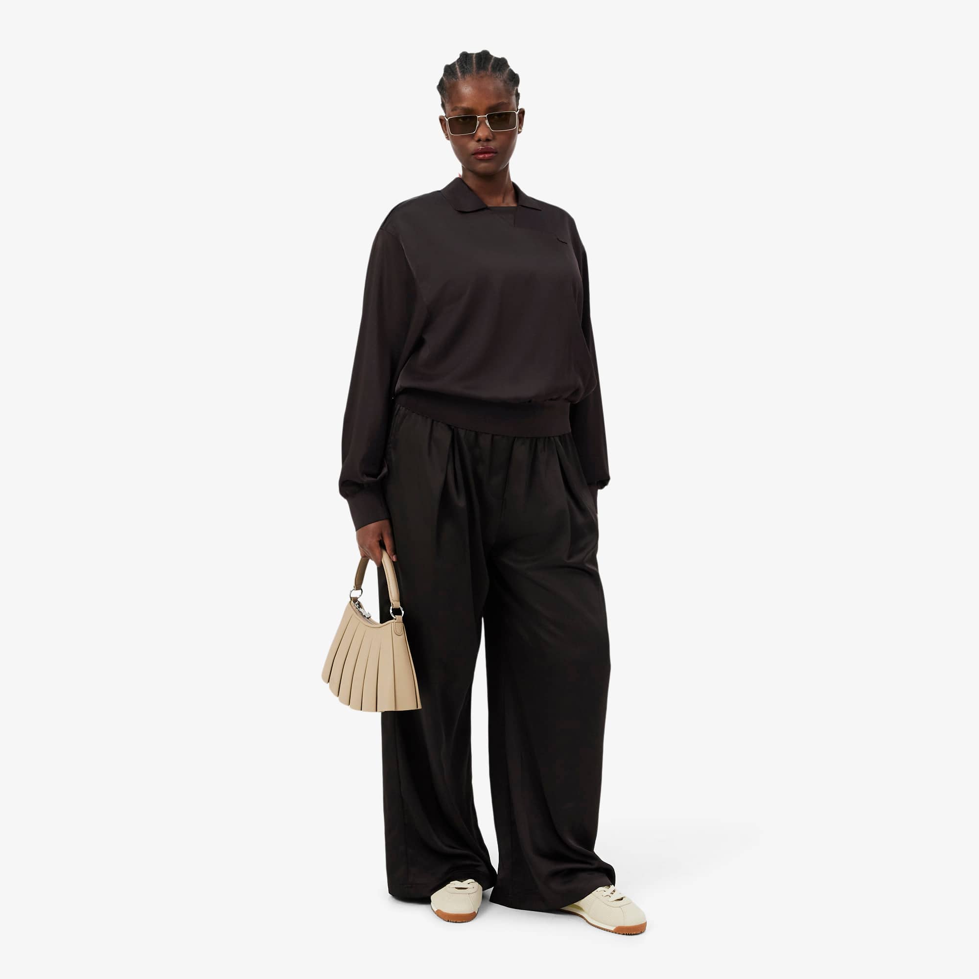 Relaxed Fit Satin Polo - Brown