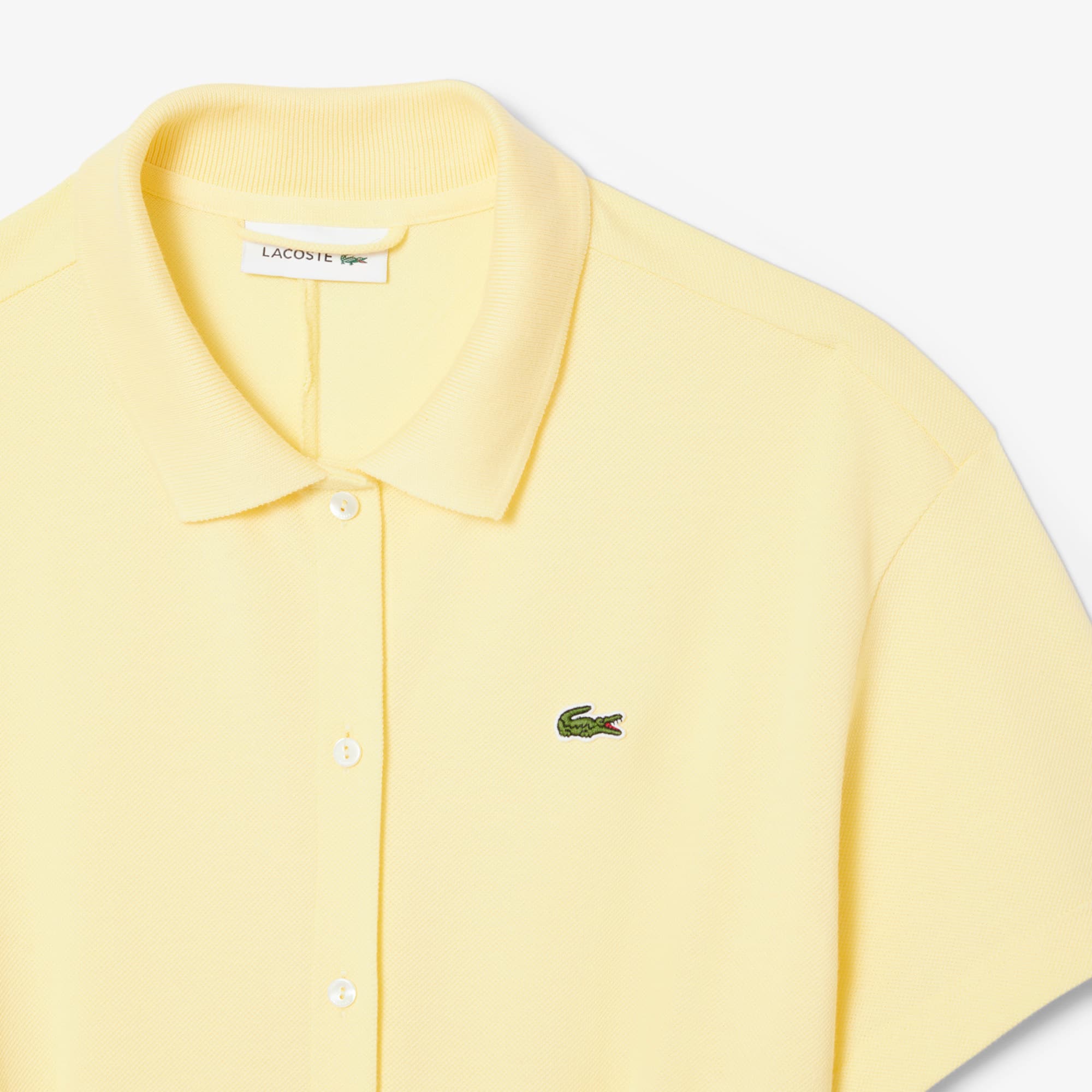 Women's Flared Mini-Piqué Polo Dress - Pastel yellow